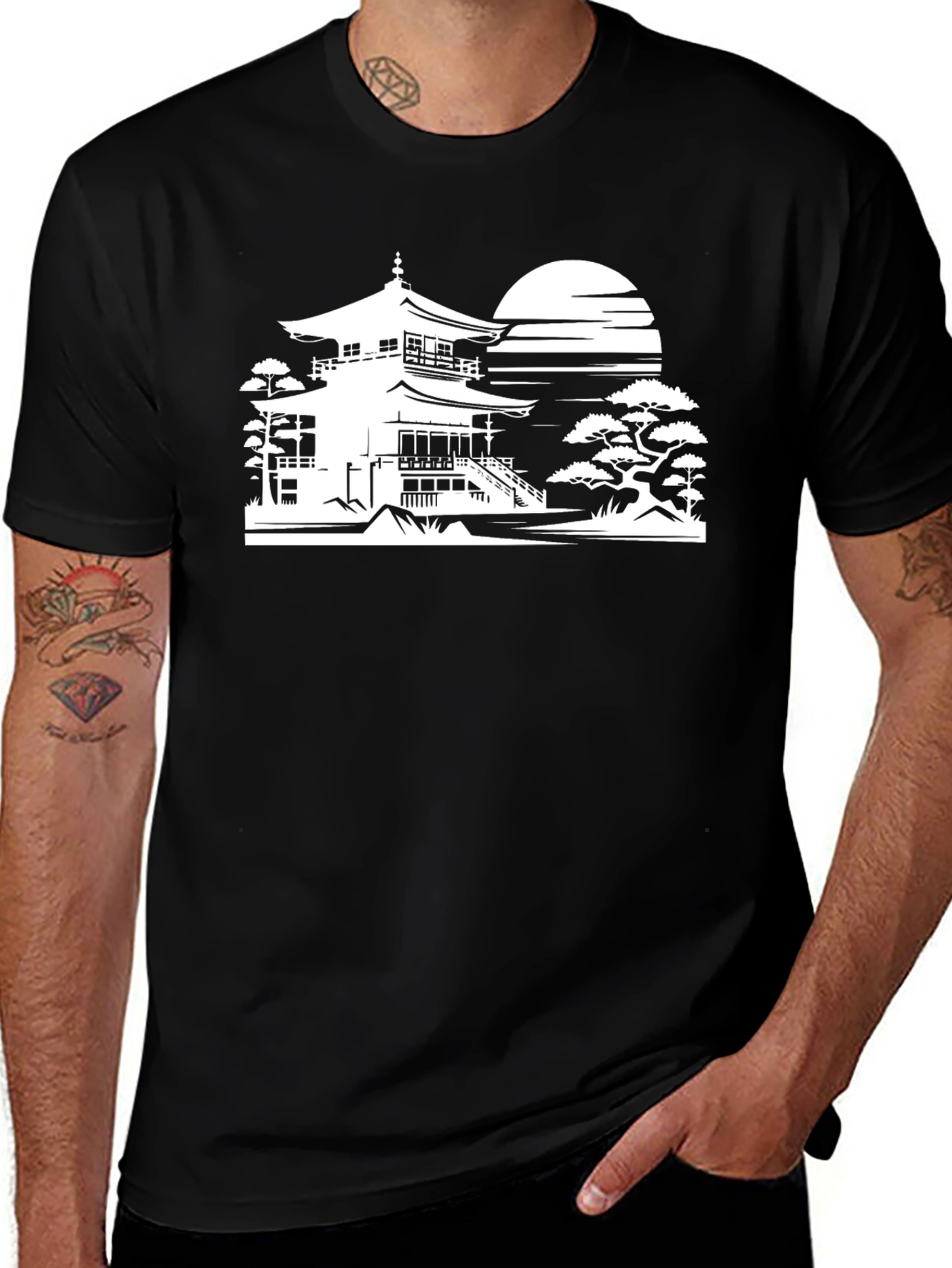 Zen Temple T-Shirt - Black, Artistic Design