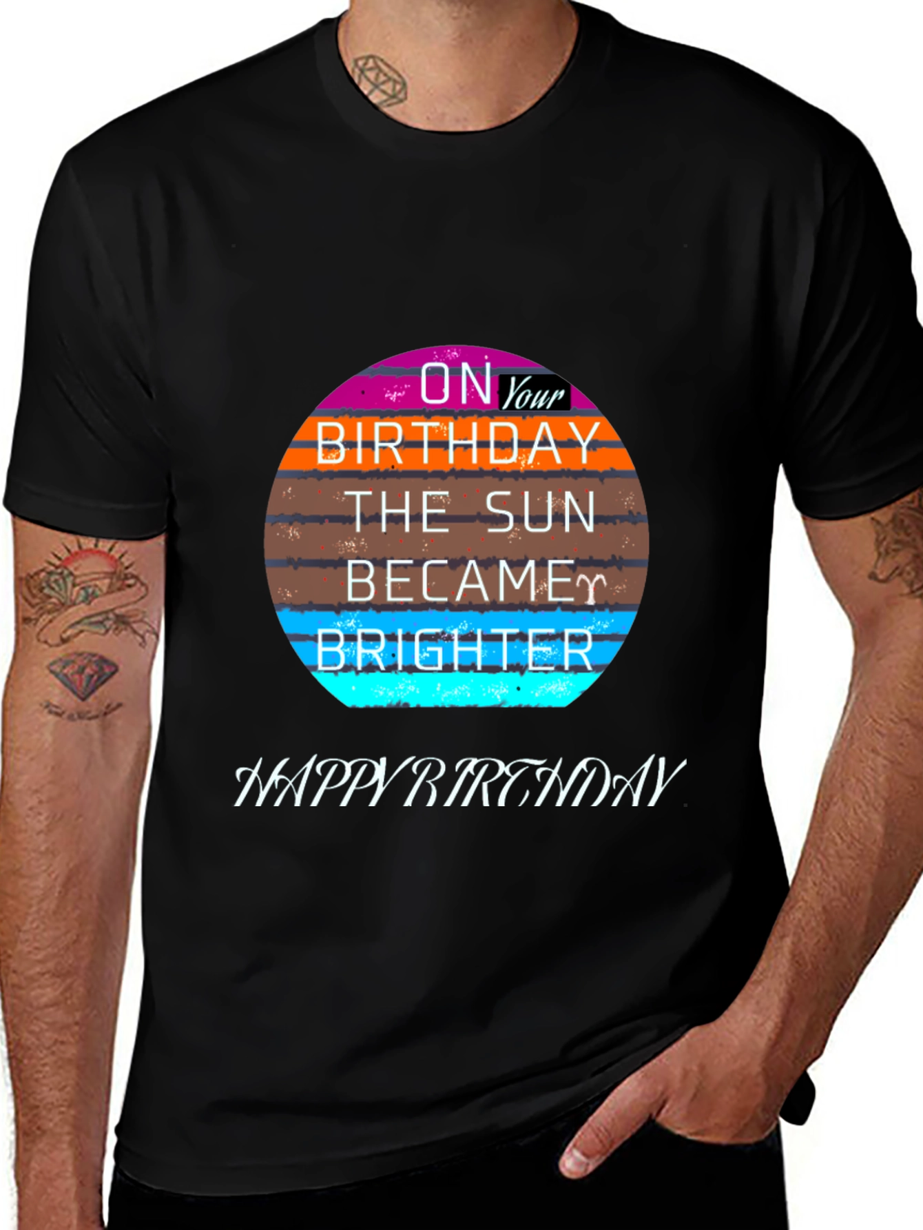 Variant 3 of Happy Birthday T-Shirt - Retro Sunset Design