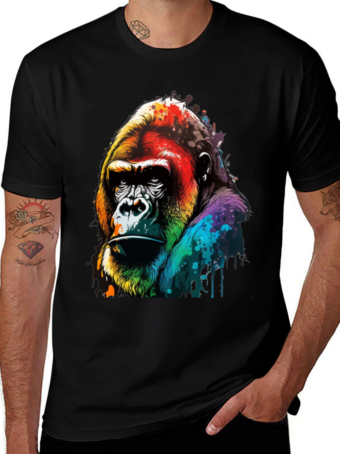 Variant 26 of Colorful Gorilla Graphic Black T-Shirt