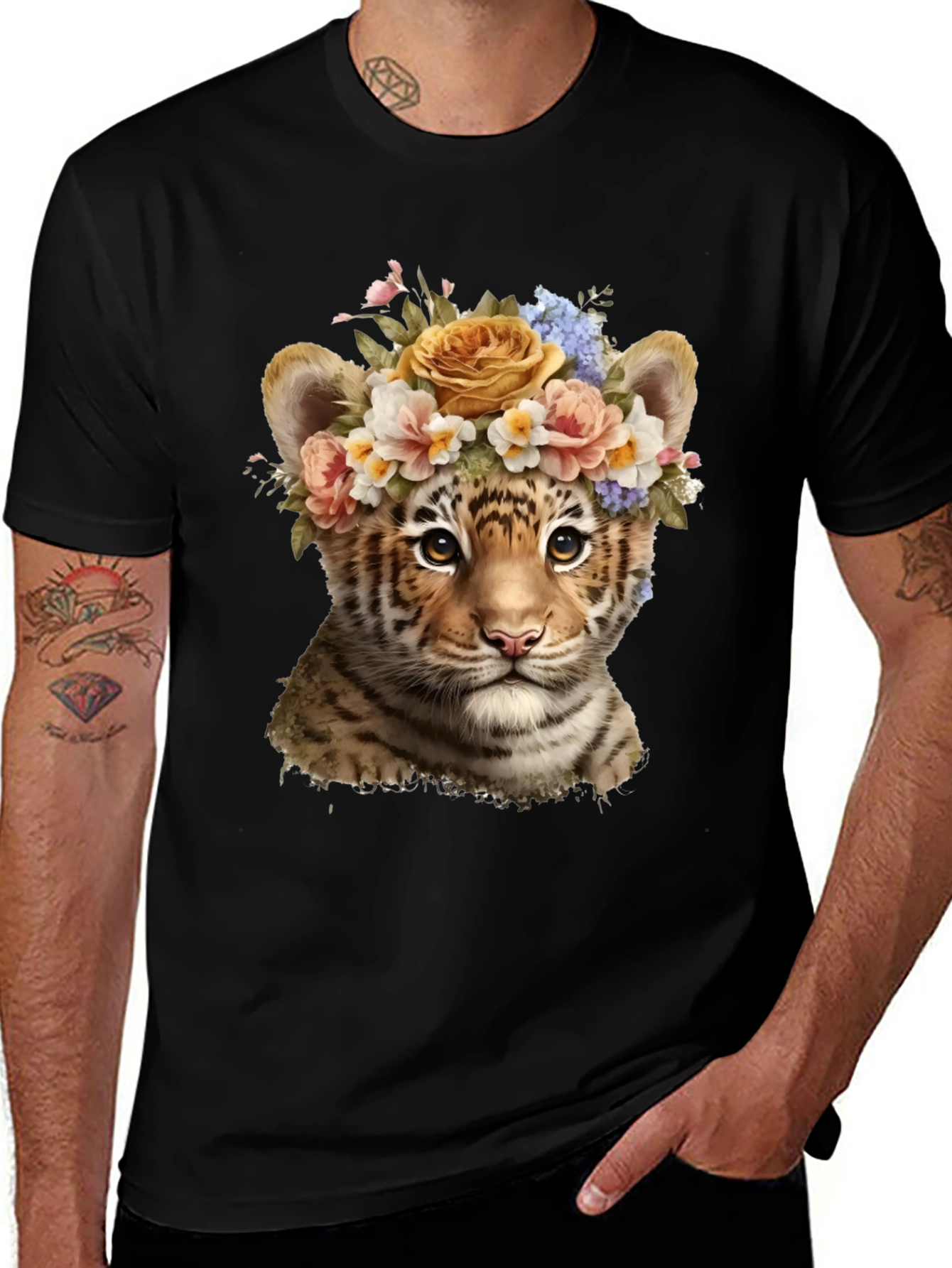 Variant 28 of Floral Tiger Cub Graphic Tee - Soft Cotton Blend