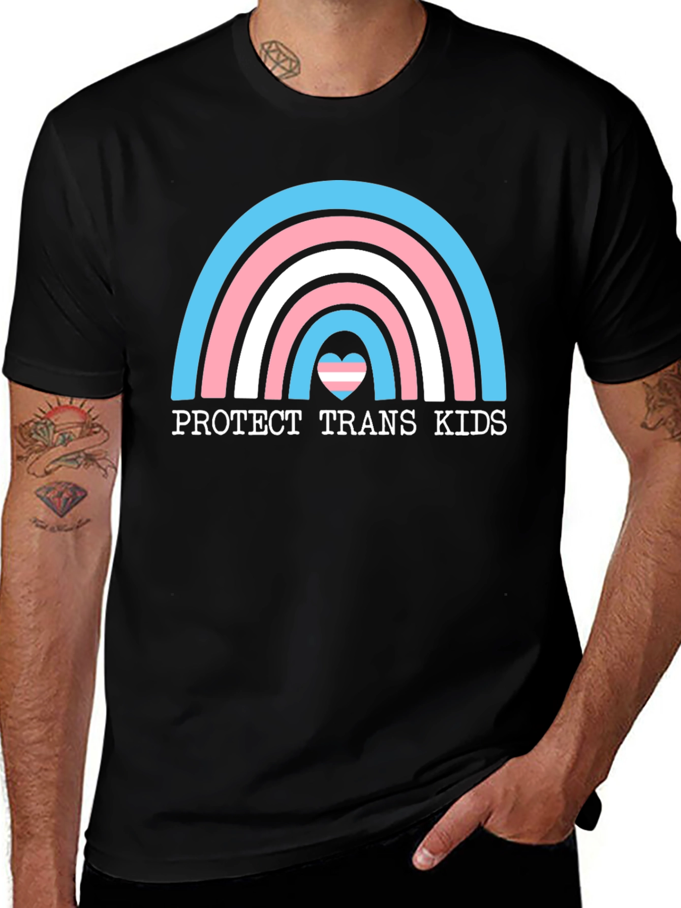 Protect Trans Kids T-Shirt - Rainbow Heart Design