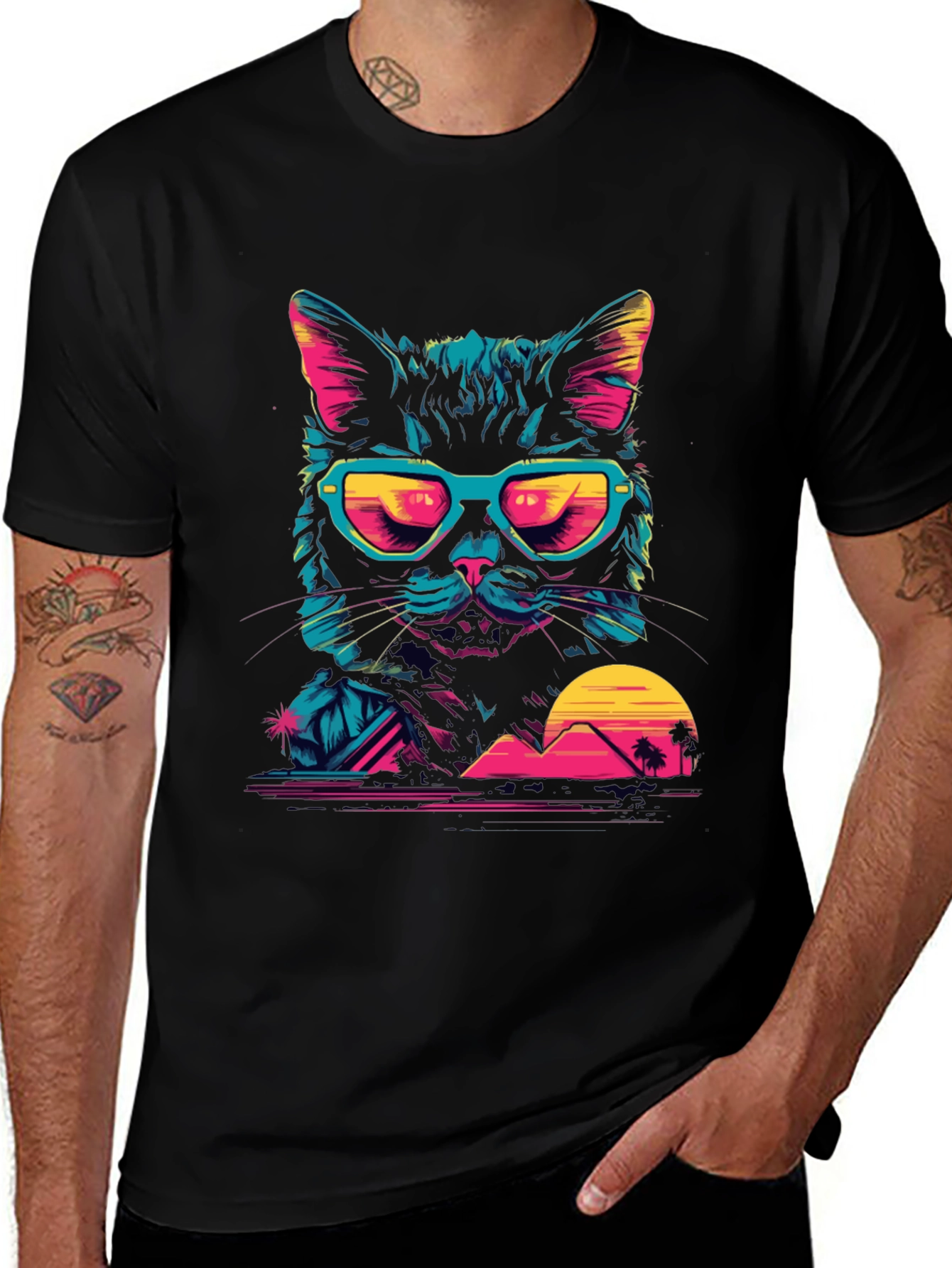 Variant 21 of Retro Cat Sunglasses T-Shirt: Cool Vintage Style