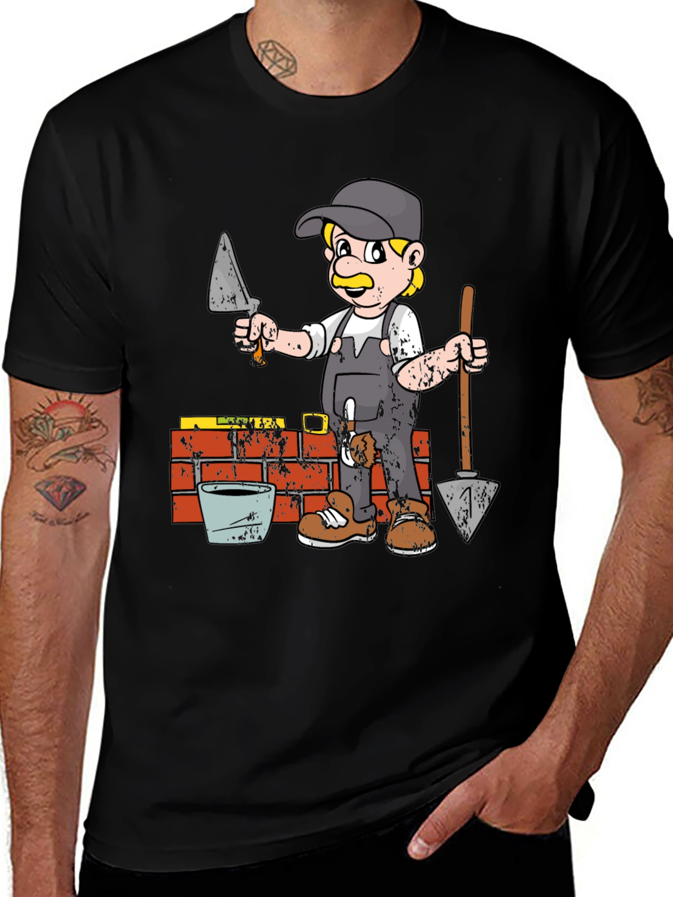 Variant 15 of Cartoon Bricklayer T-Shirt - Humorous Graphic Tee