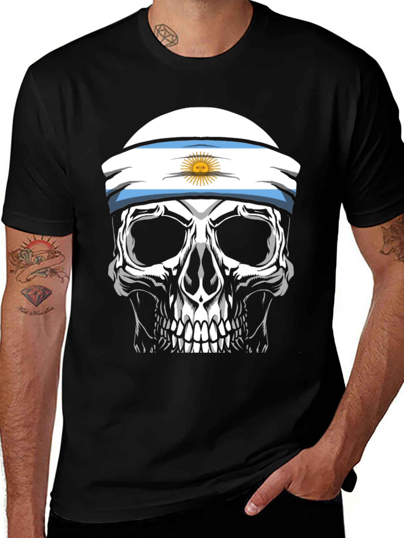 Variant 13 of Argentina Flag Skull Graphic T-Shirt