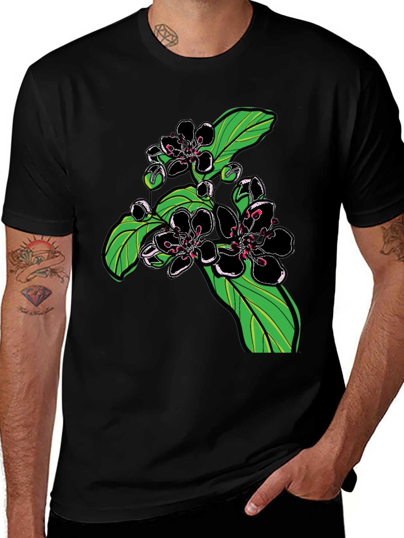 Variant 7 of Black Floral Graphic Print Men's T-Shirt