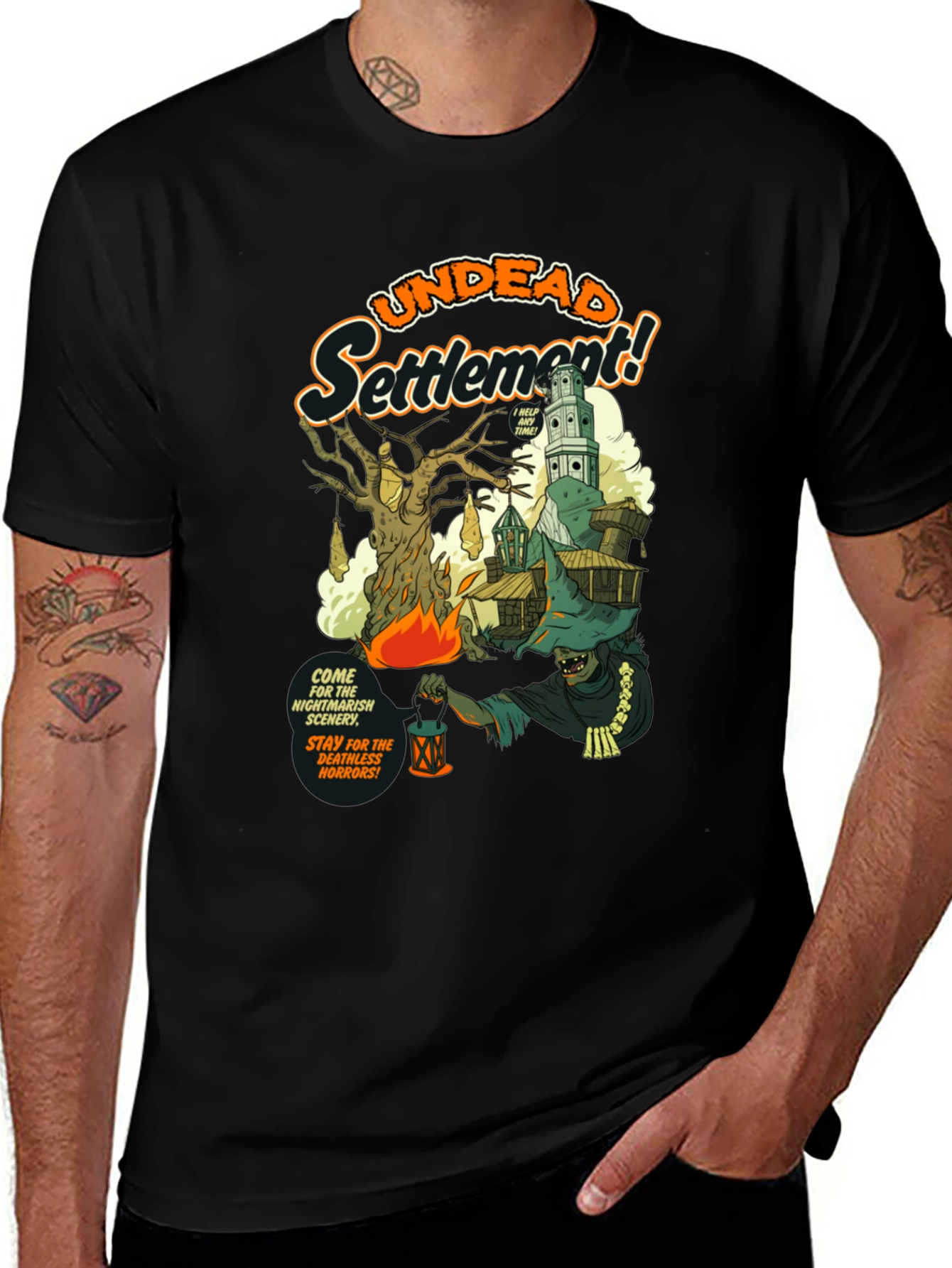 Variant 14 of Undead Settlement Graphic Tee - Horror Comic Style