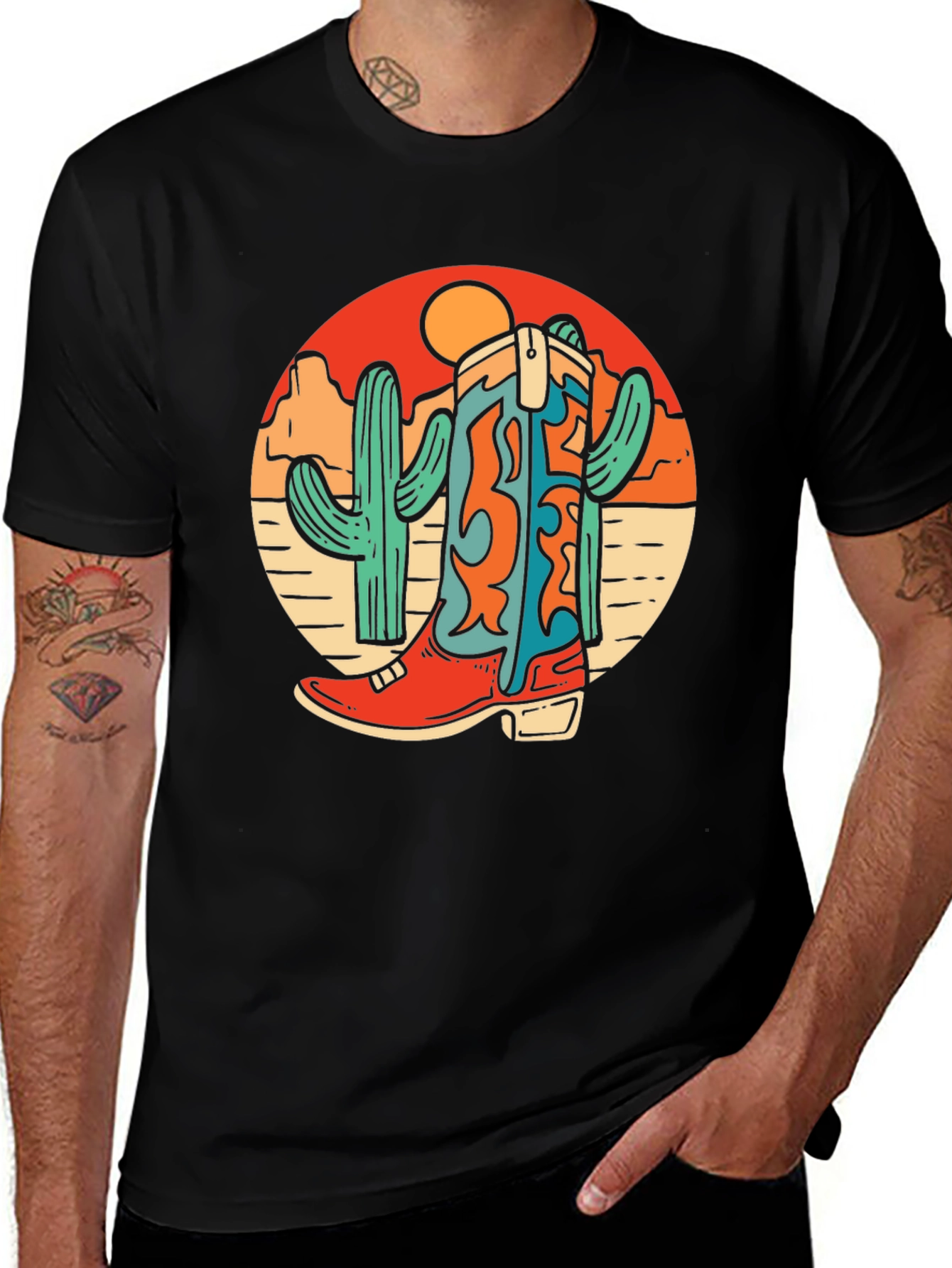 Variant 26 of Cowboy Boot Desert Graphic Tee - Black