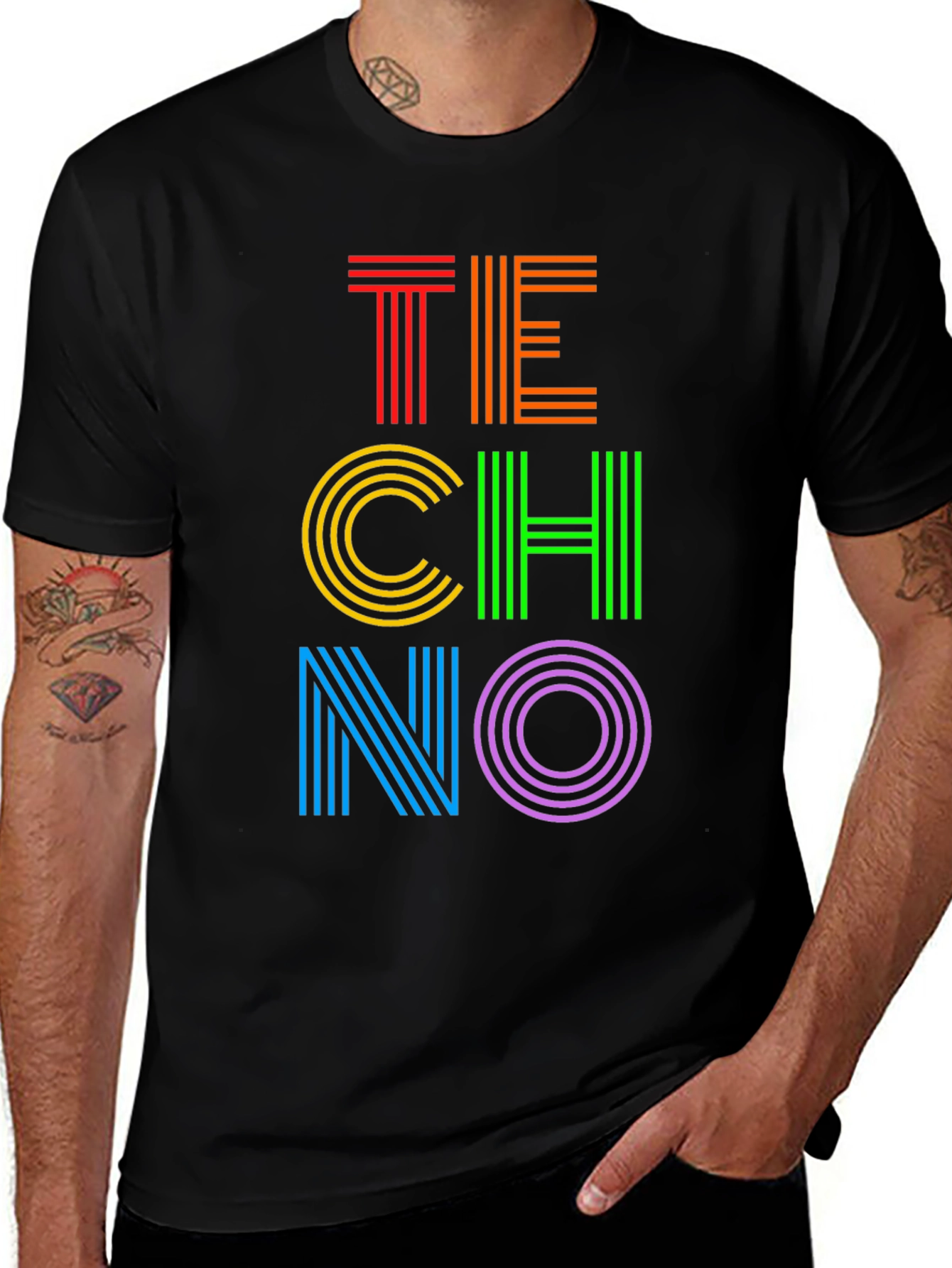 Variant 13 of Retro TECHNO Graphic Tee - Bold & Vibrant Design