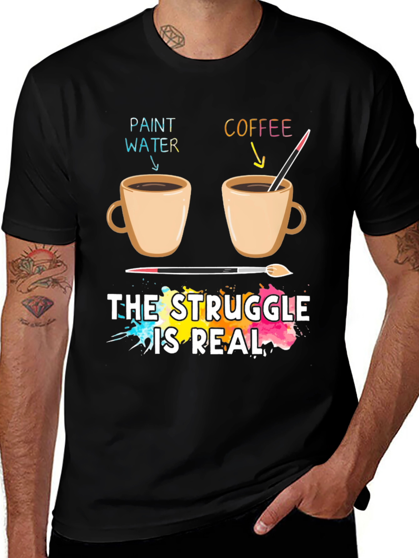 Artist's Struggle T-Shirt: Paint Water vs Coffee Funny Graphic Tee