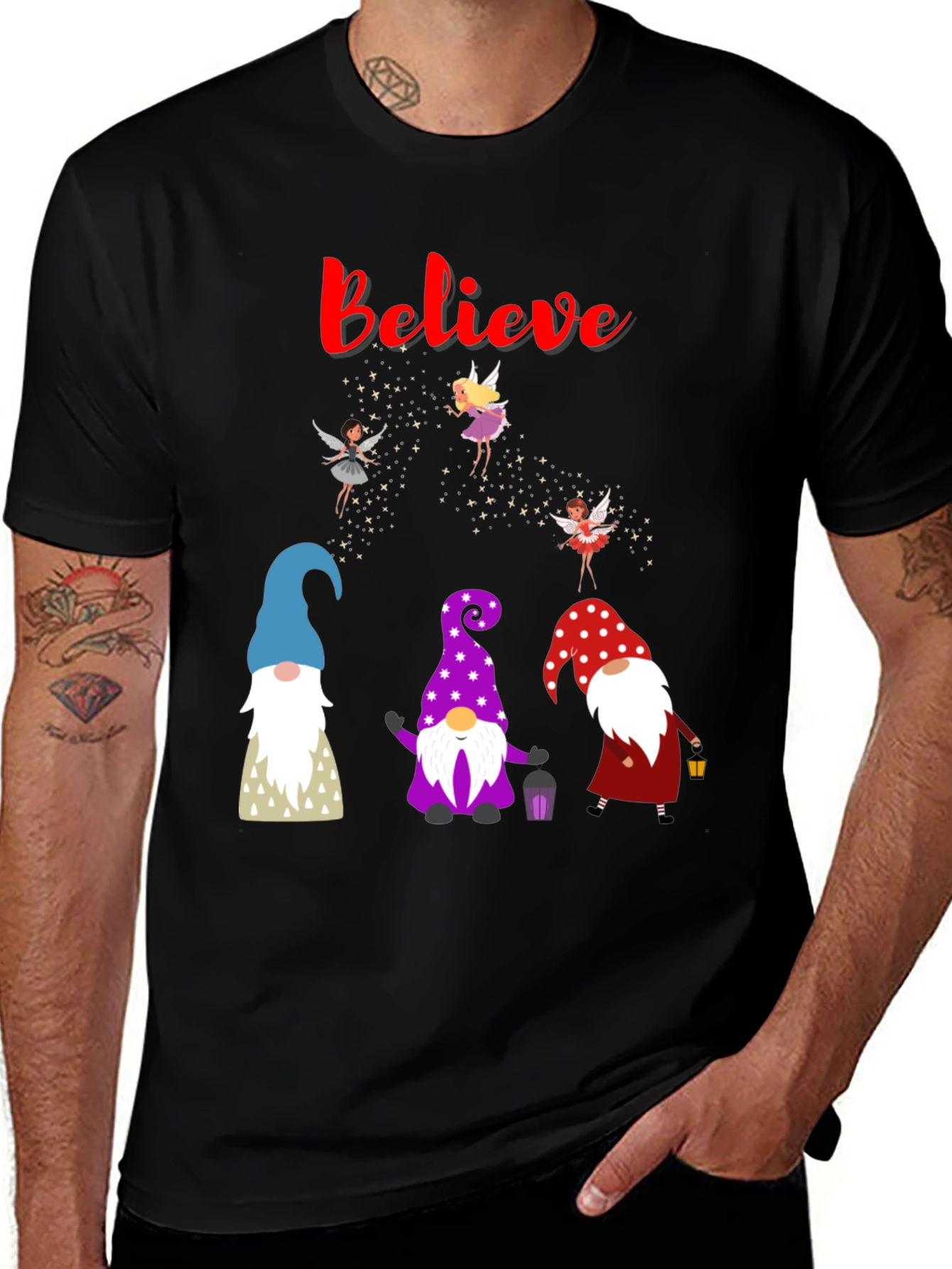 Variant 4 of Believe Gnomes Graphic Tee - Whimsical Design