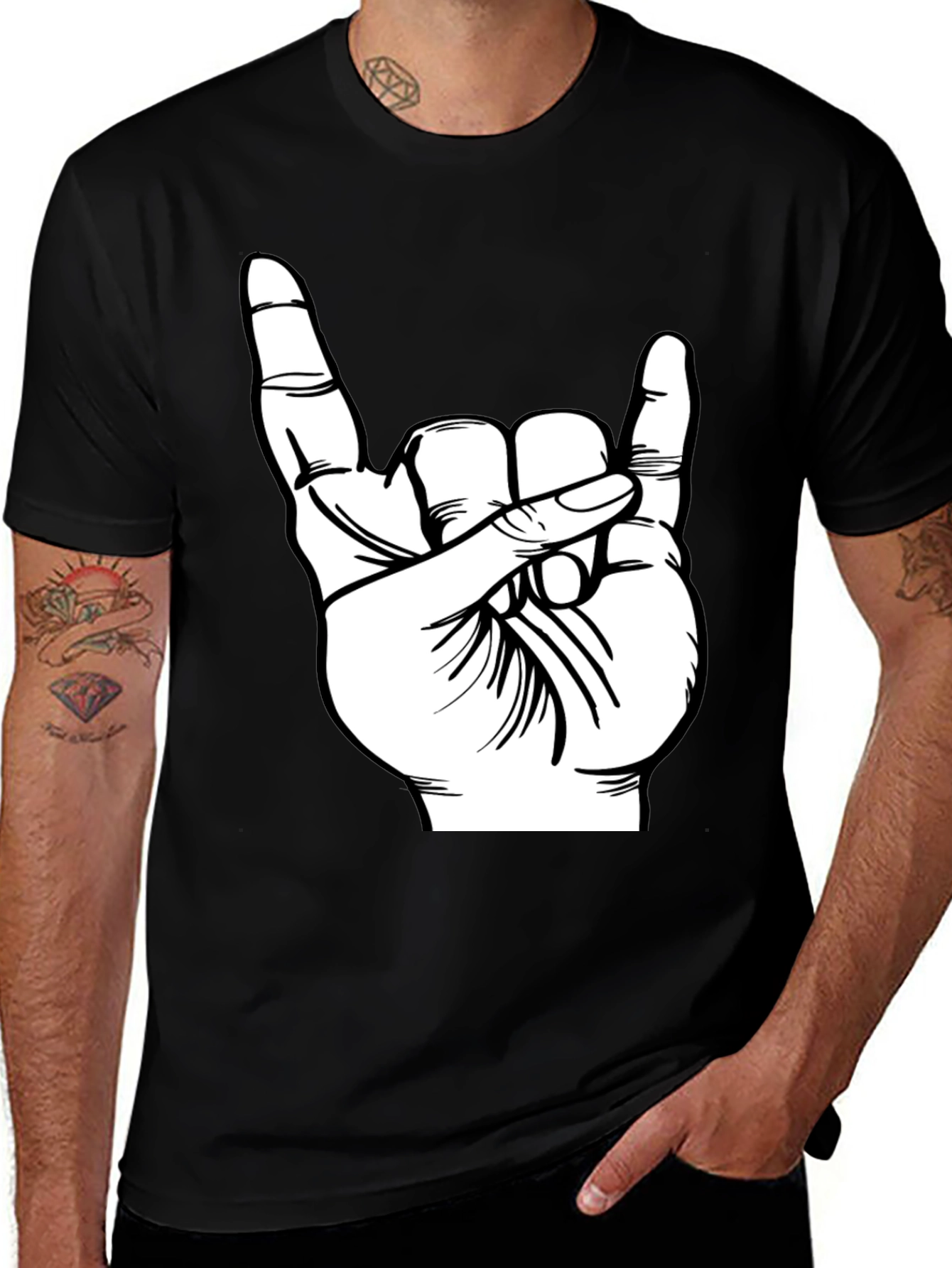 Variant 18 of Rock On Hand Gesture T-Shirt - Black