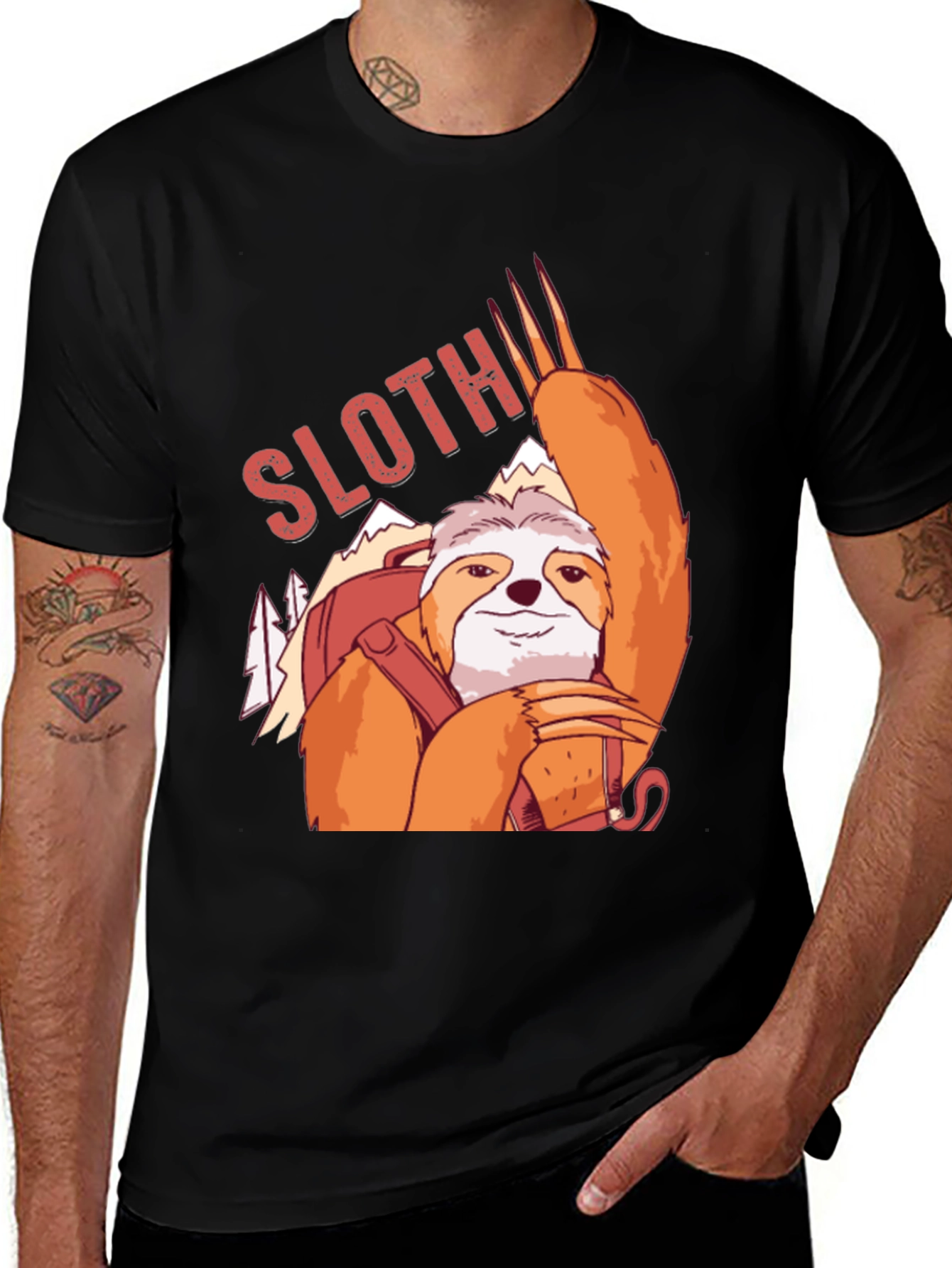 Variant 26 of Hiking Sloth Graphic T-Shirt - Black
