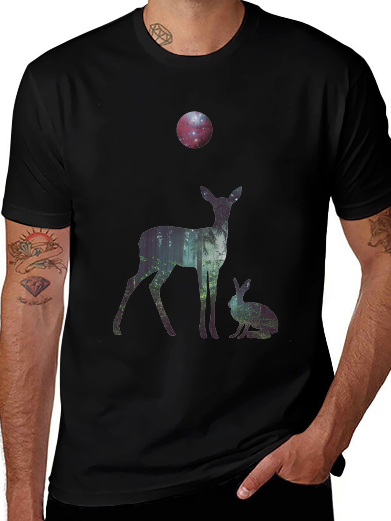 Variant 6 of Nature Deer and Rabbit Graphic Print T-Shirt
