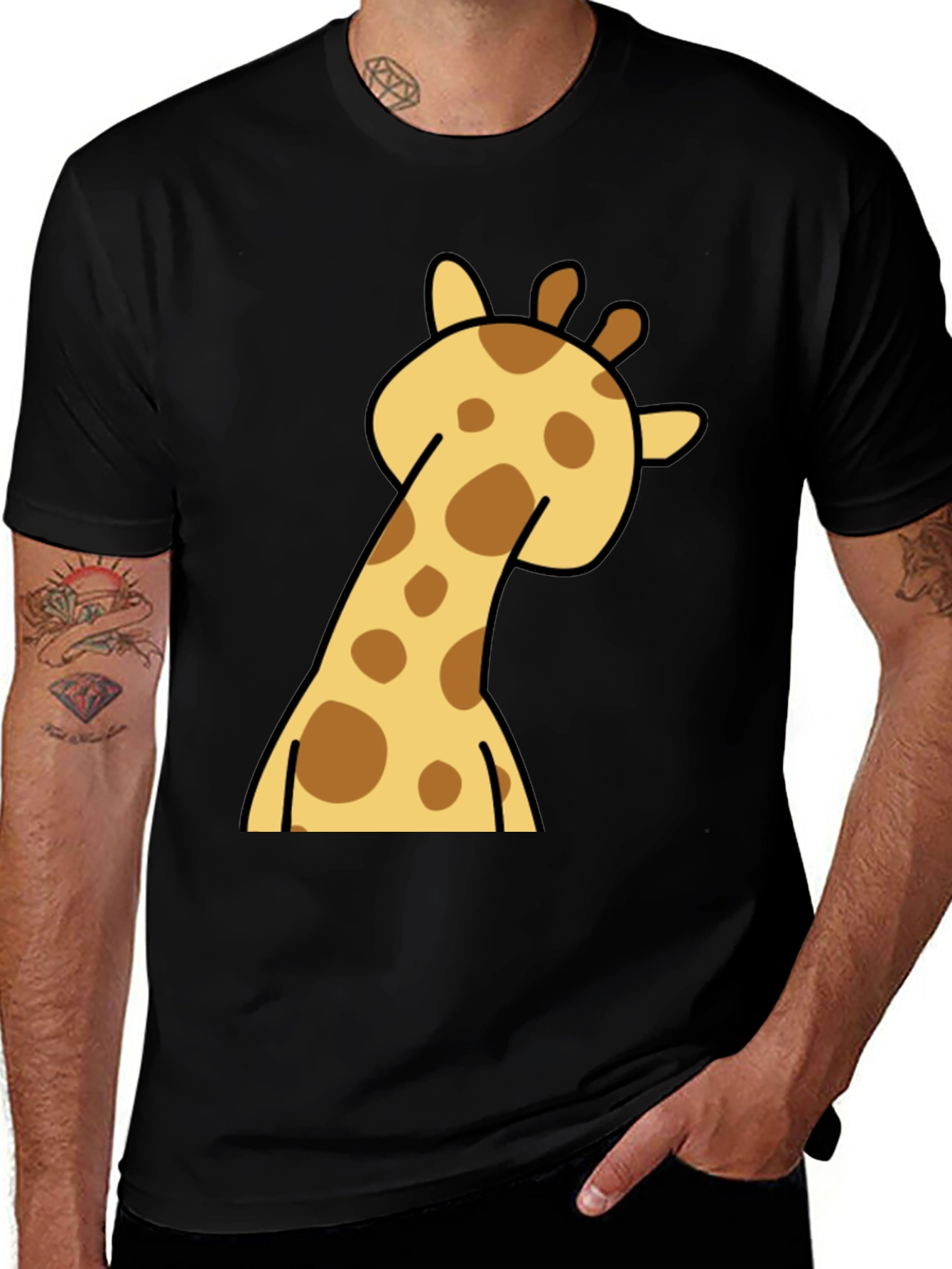 Variant 15 of Giraffe Cartoon Graphic Tee - Black
