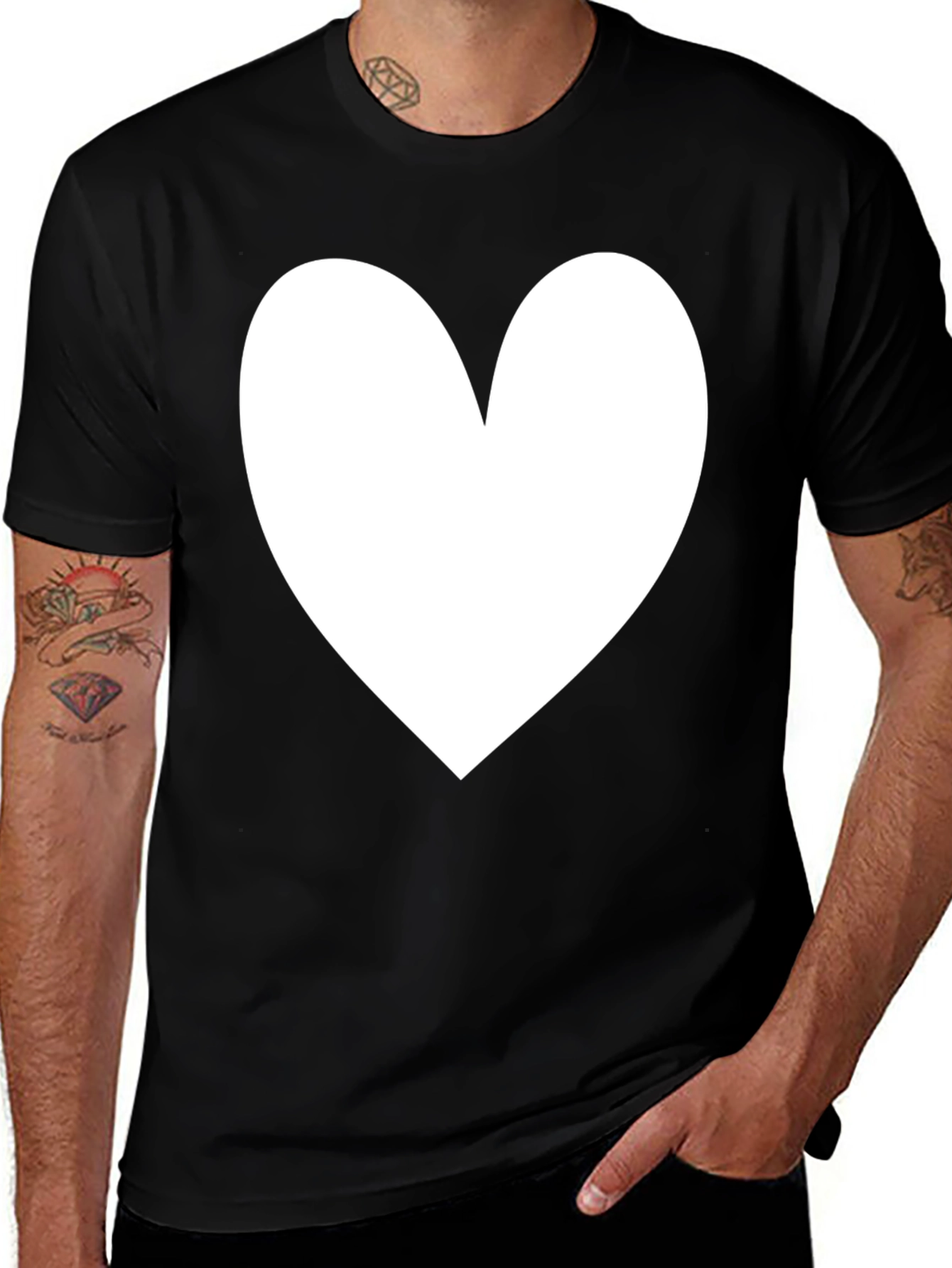 Variant 18 of Black T-Shirt with White Heart Graphic