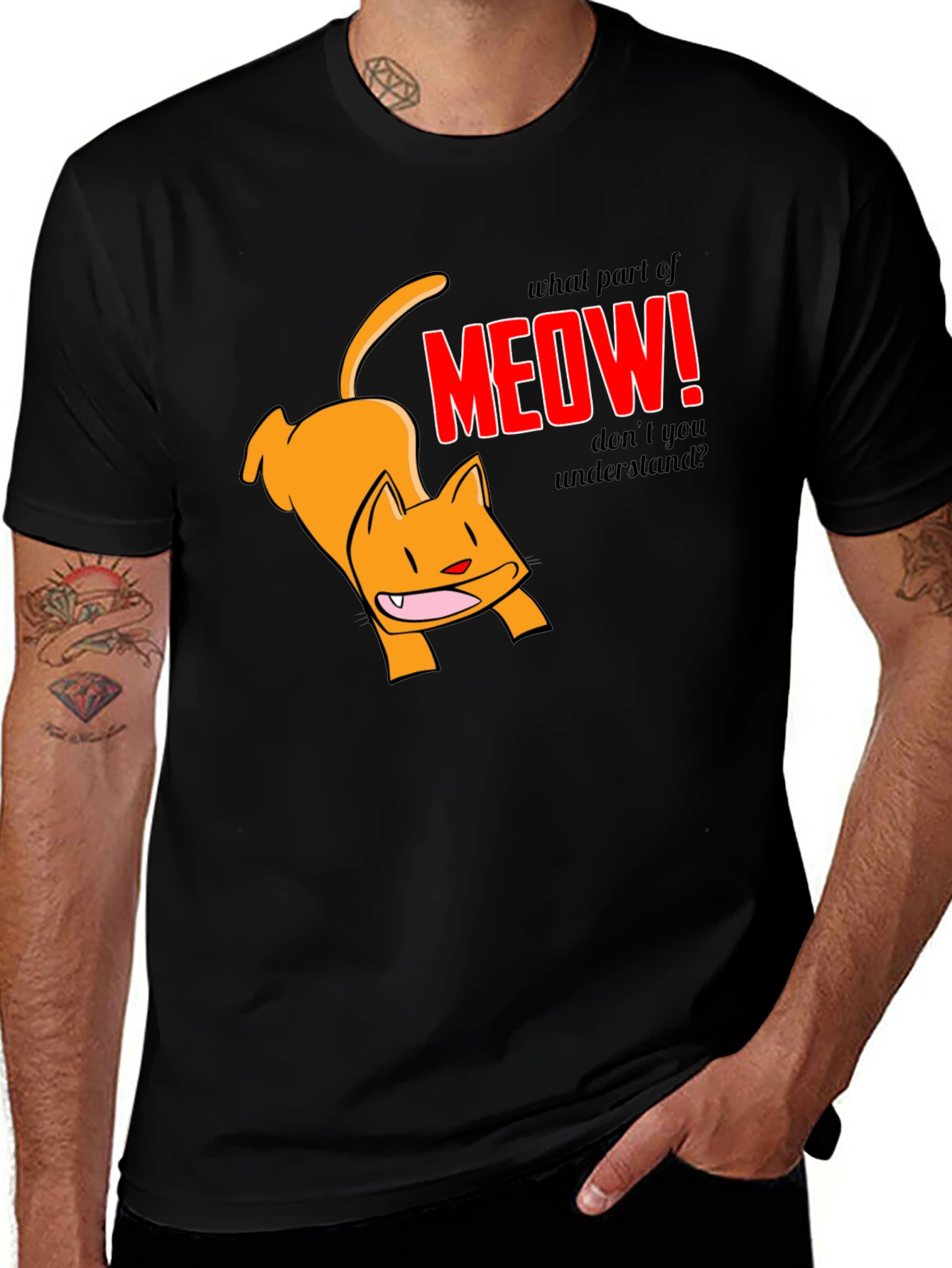 Variant 6 of Funny Cat Meow Graphic T-Shirt - Black