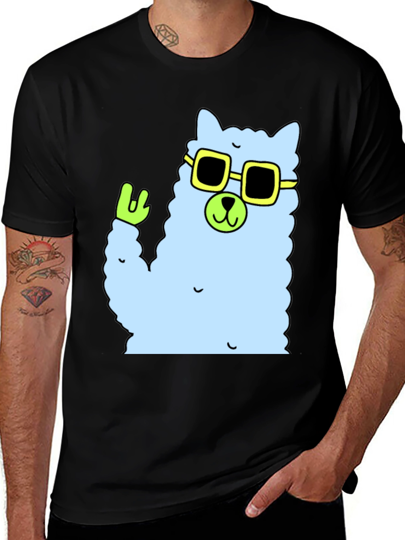 Variant 8 of Cool Llama Graphic Tee - Black Cotton T-Shirt