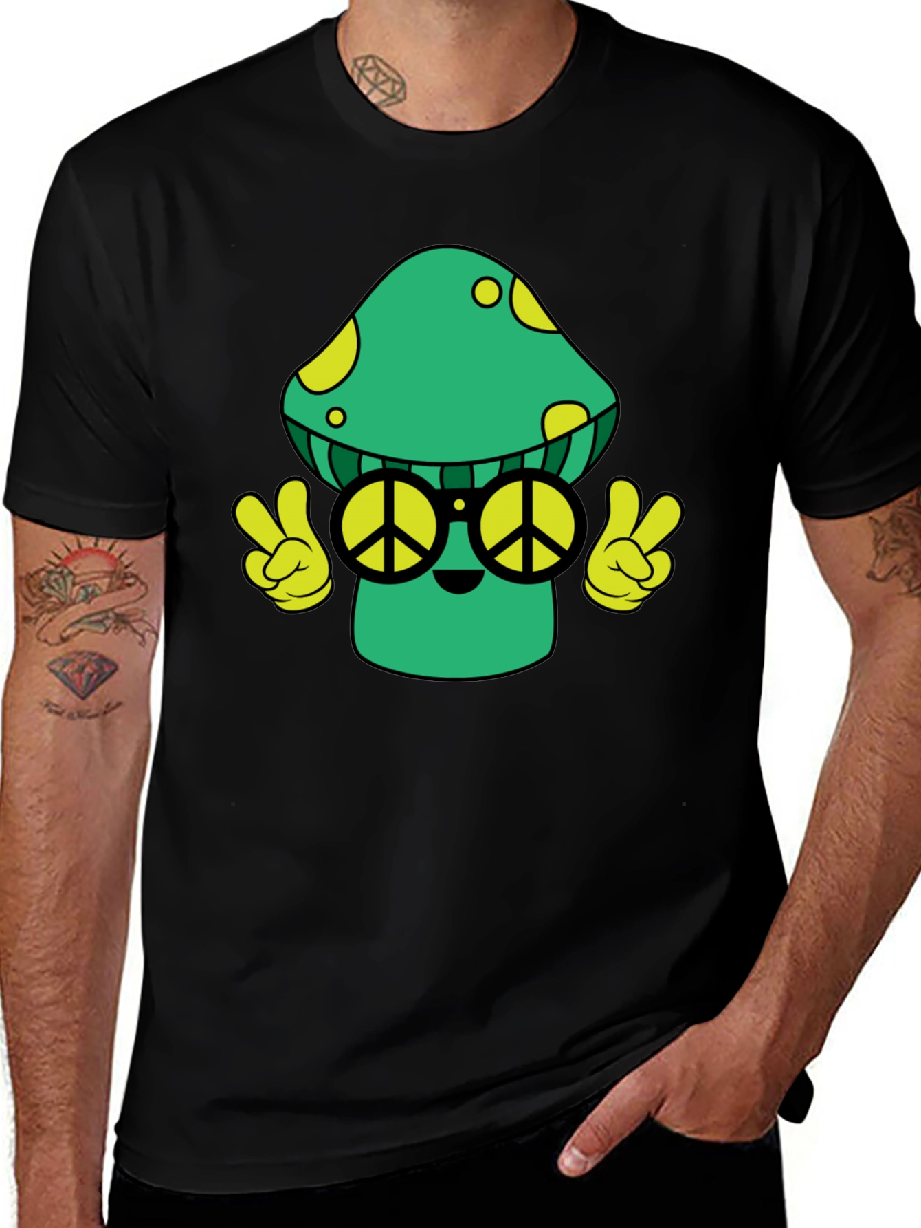 Variant 30 of Groovy Mushroom Peace Sign T-Shirt