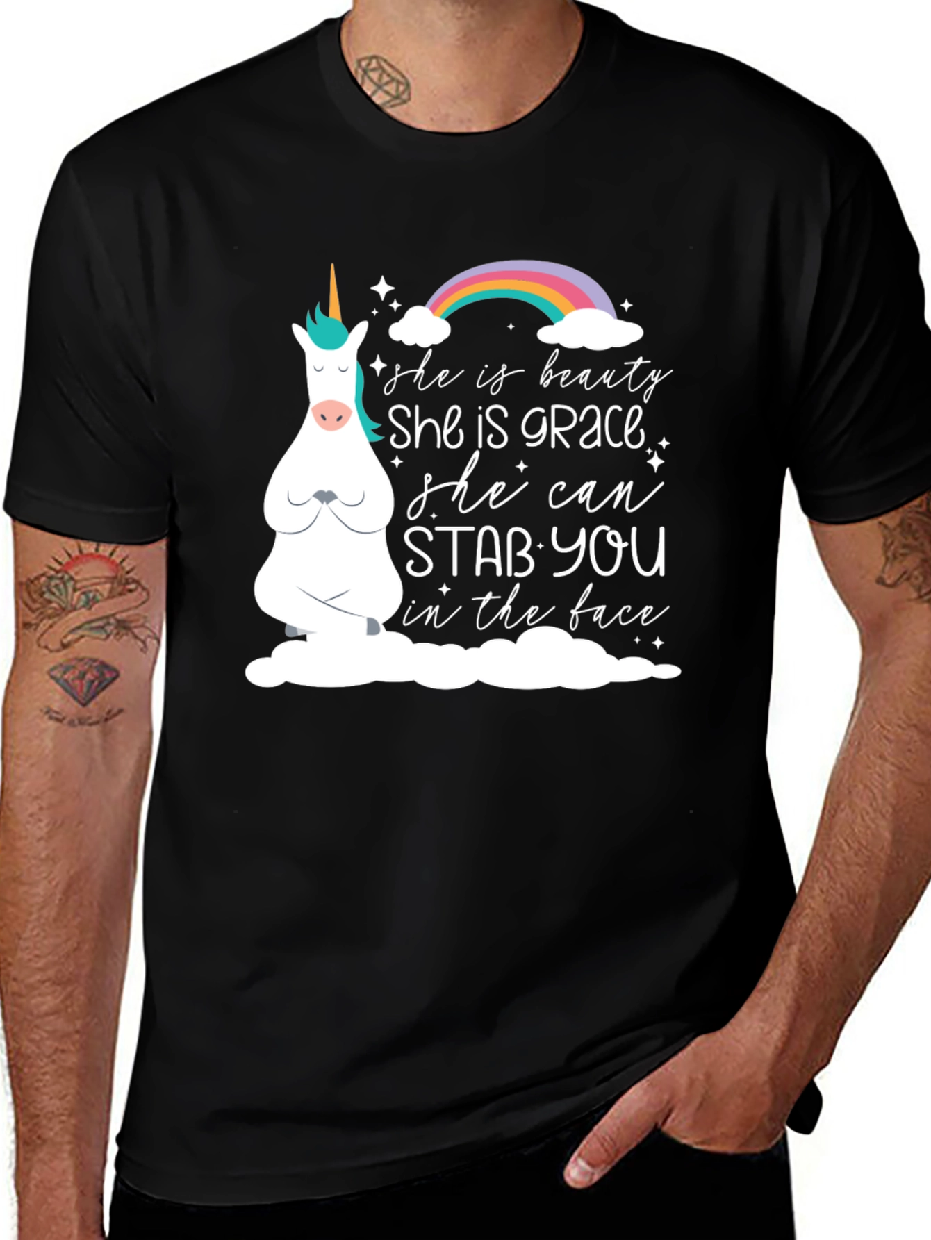 Variant 15 of Unicorn Humor Graphic Tee - She Can Stab You