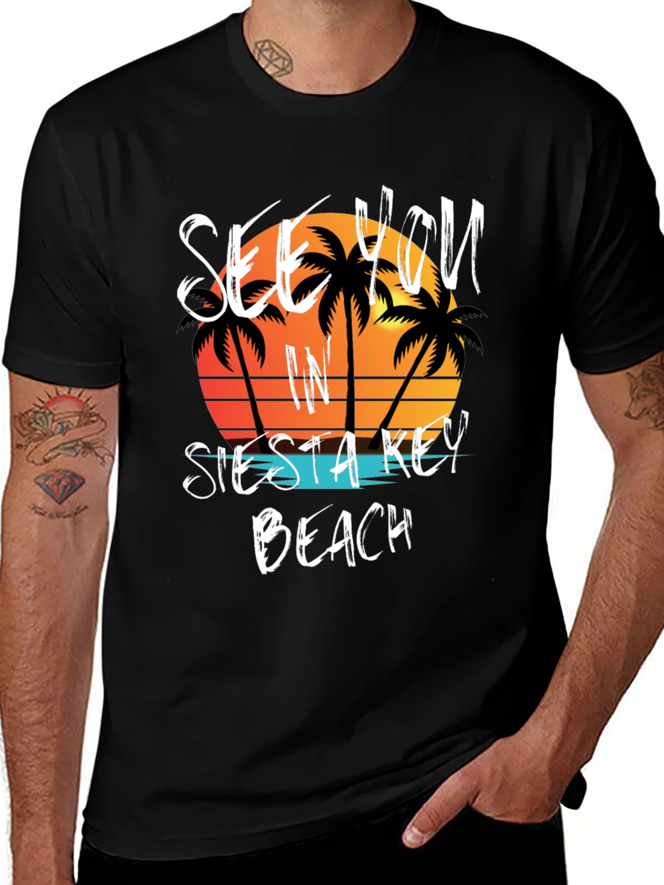 Siesta Key Beach Tee - Palm Tree Sunset Graphic T-Shirt