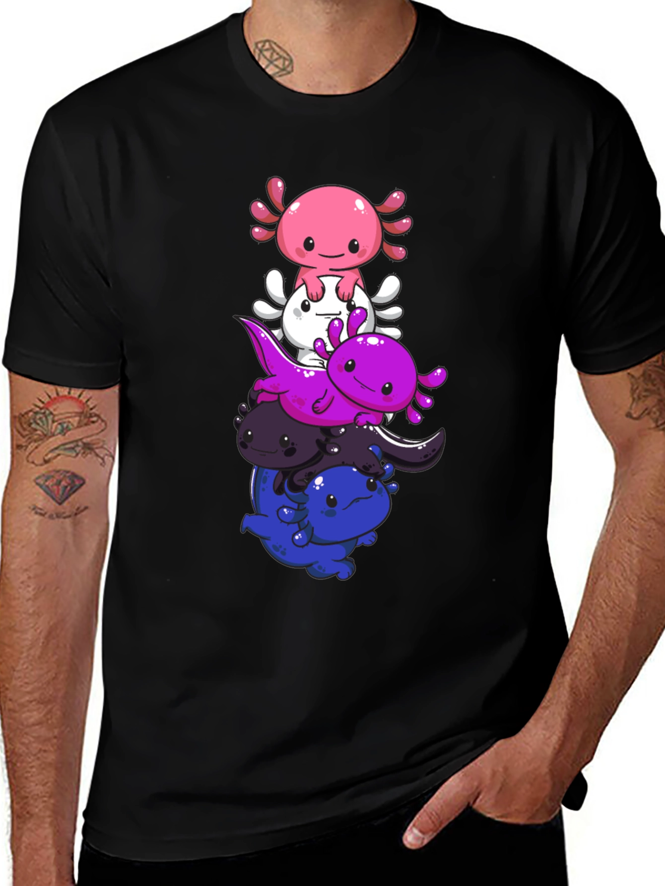 Variant 5 of Stacked Axolotl Graphic Tee - Black