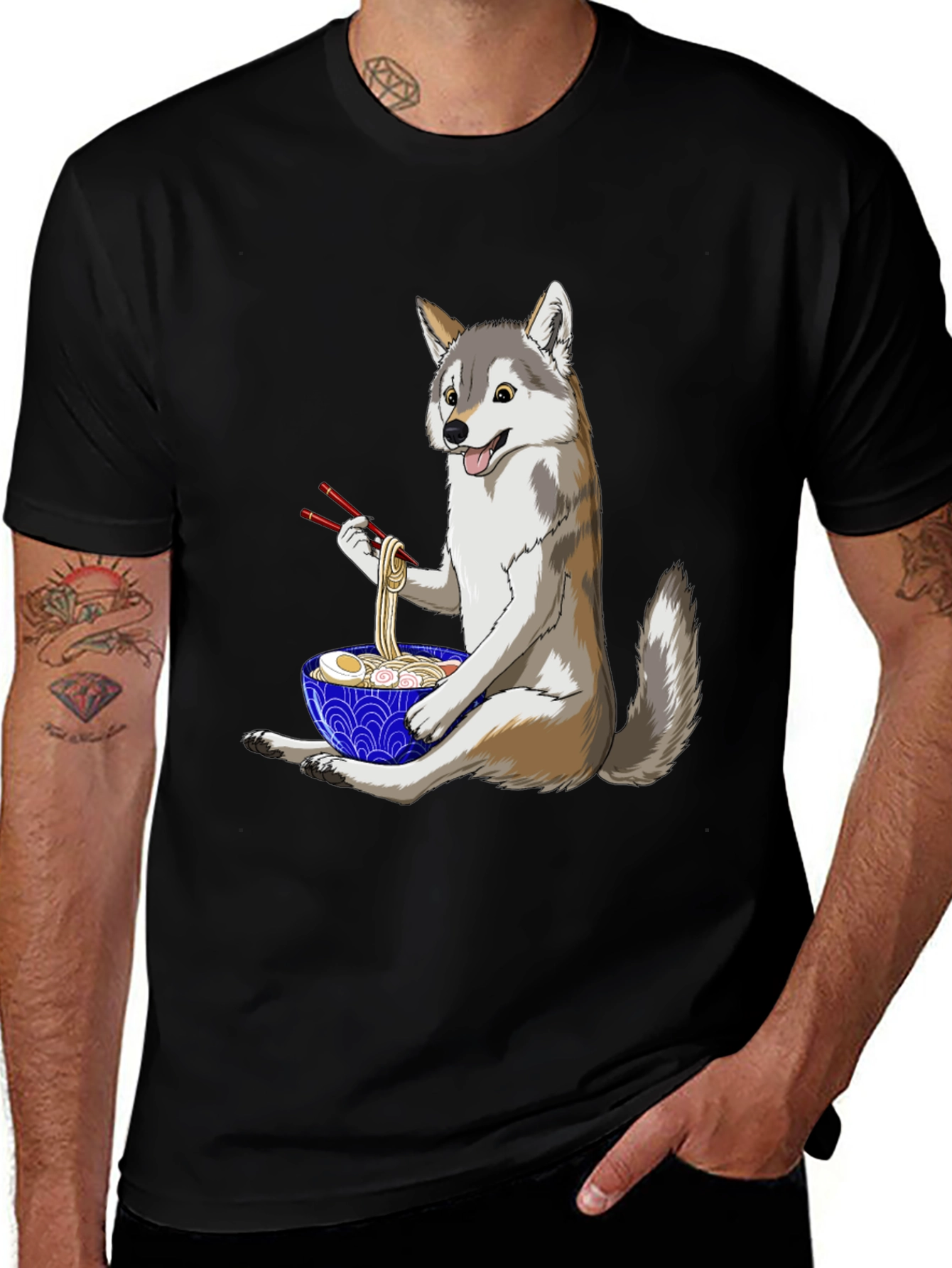 Variant 5 of Ramen Wolf Graphic Tee - Trendy Unisex T-Shirt