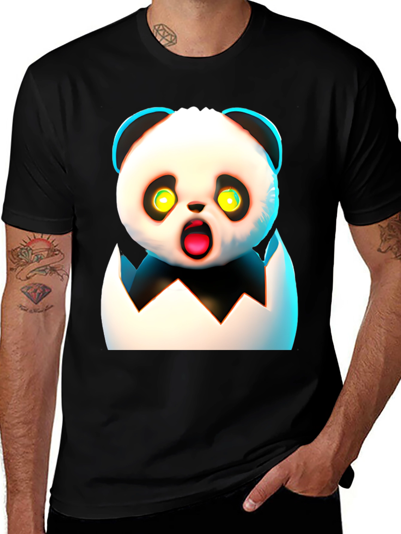 Variant 18 of Surprised Panda in Egg Black Tee