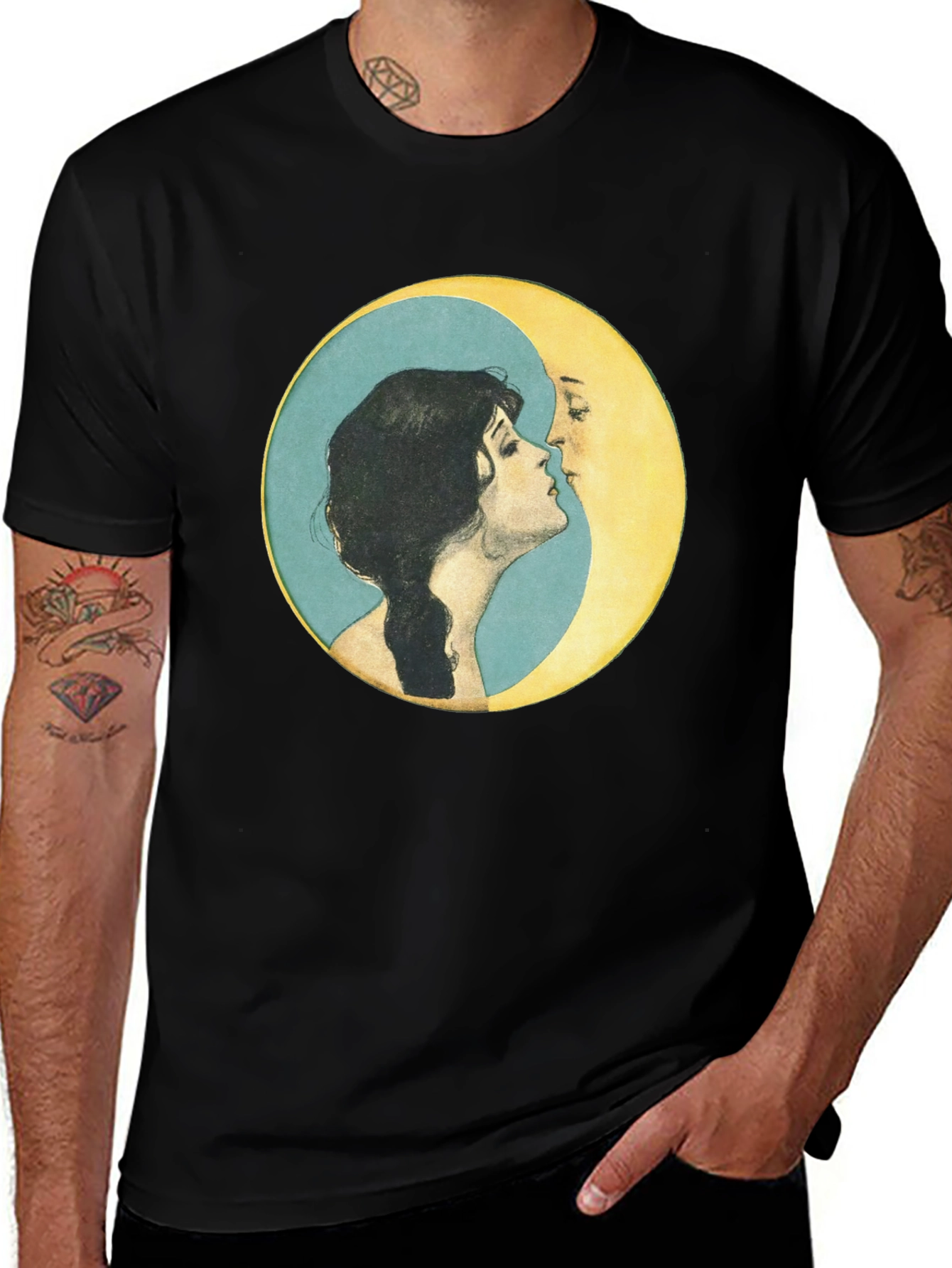 Variant 4 of Yin Yang Moon Kiss T-Shirt - Black