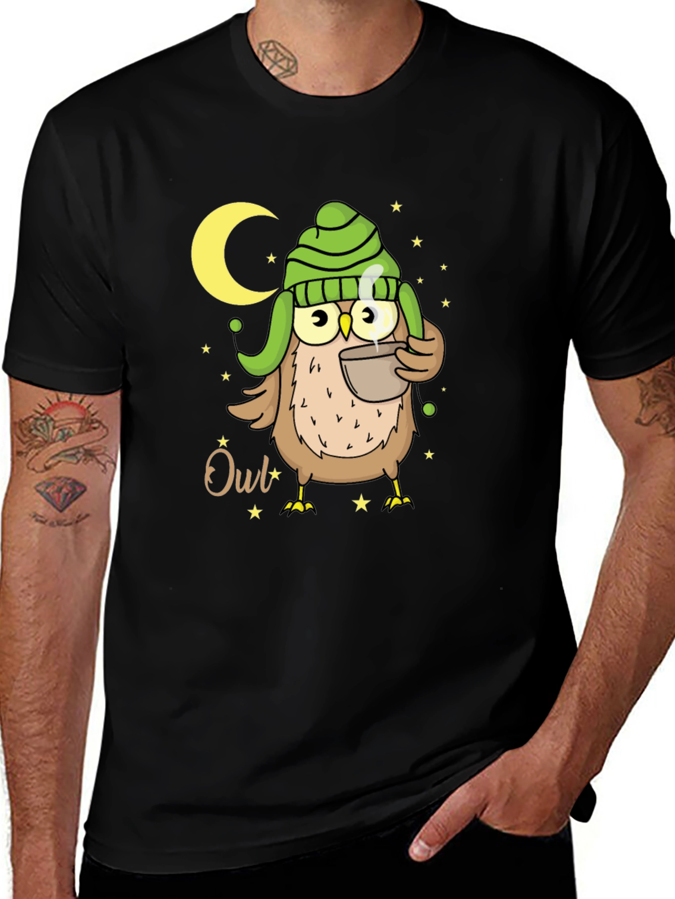 Variant 5 of Cozy Owl T-Shirt - Nighttime Coffee Sipper