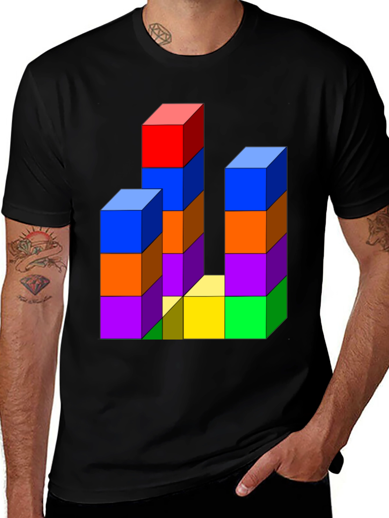Variant 30 of Abstract 3D Blocks T-Shirt - Colorful Geometric Design