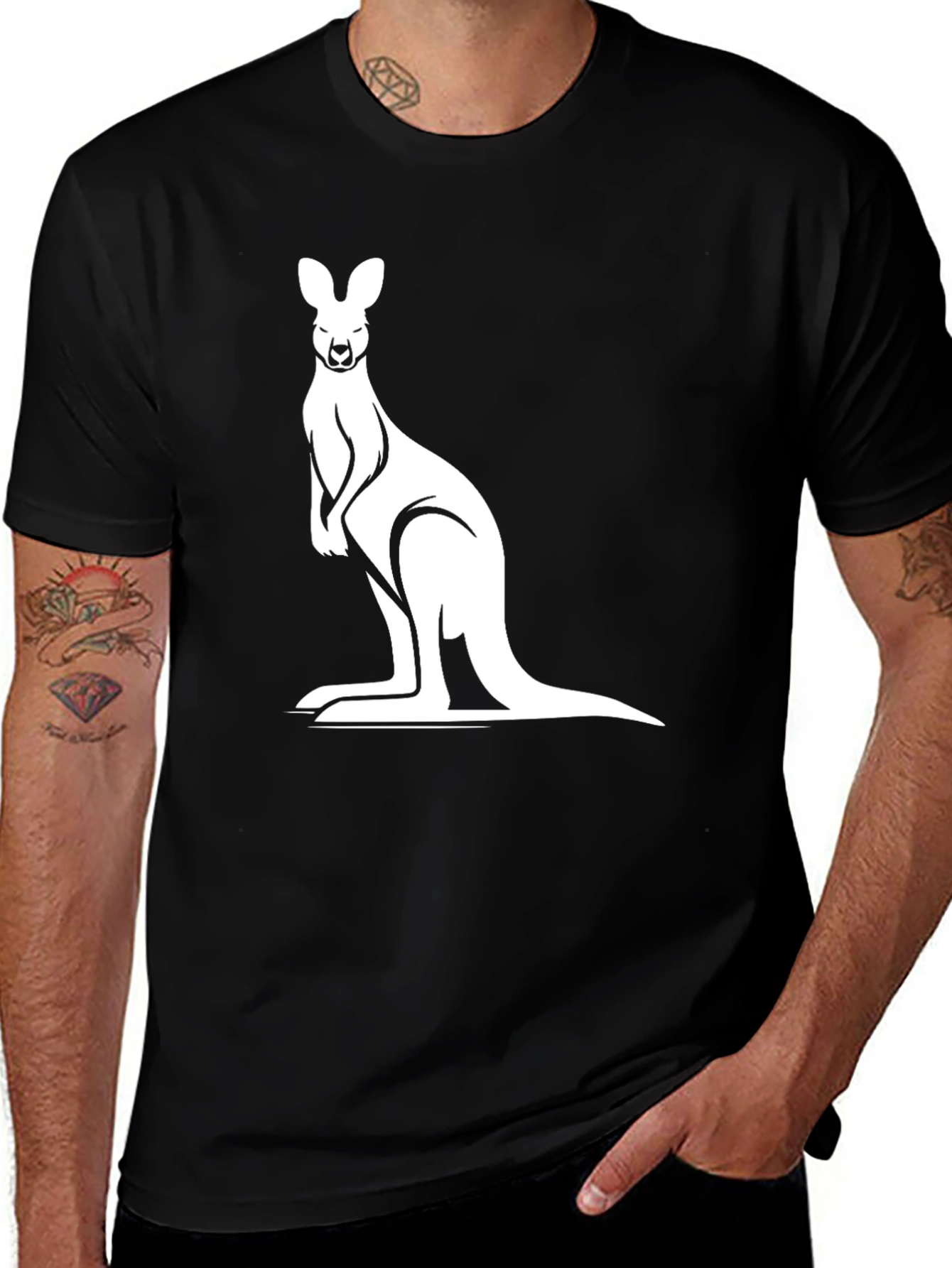 Variant 5 of Kangaroo Graphic Tee - Black Cotton Comfort