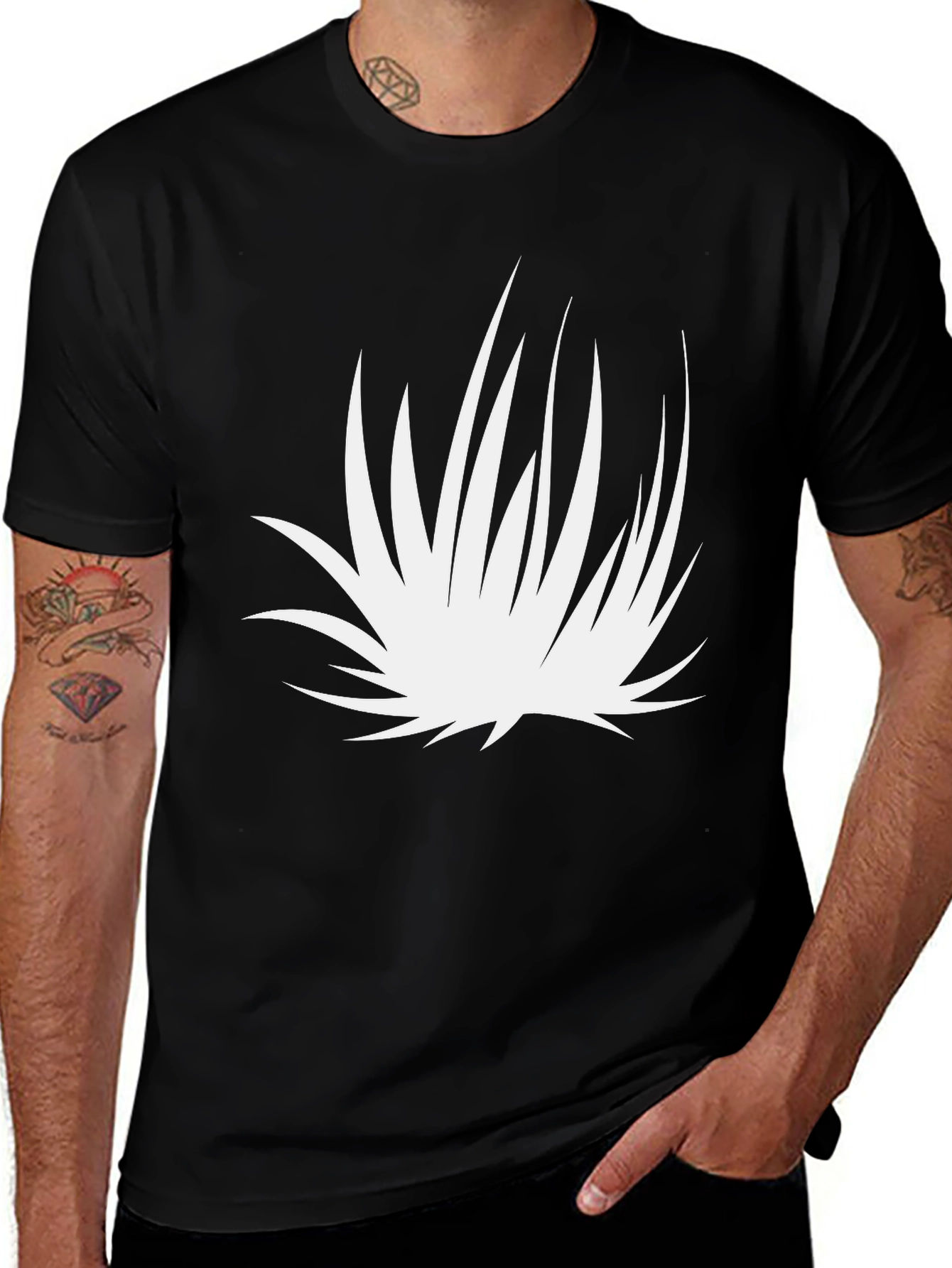 Variant 11 of Black Tee with Abstract Leaf Design