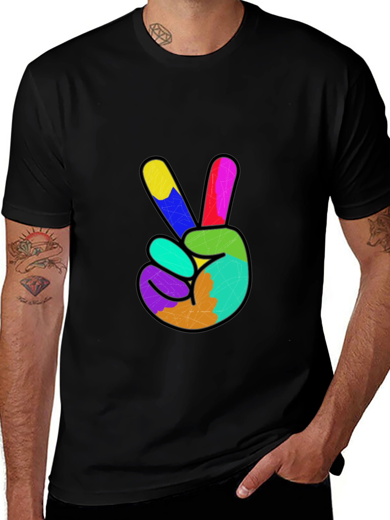 Variant 17 of Peace Sign Graphic Tee - Colorful Hand Gesture T-Shirt