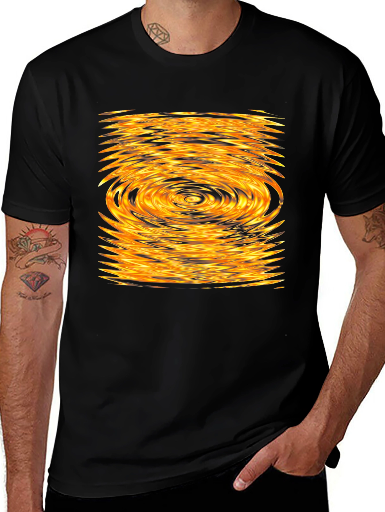 Variant 8 of Black Tee with Golden Ripple Design