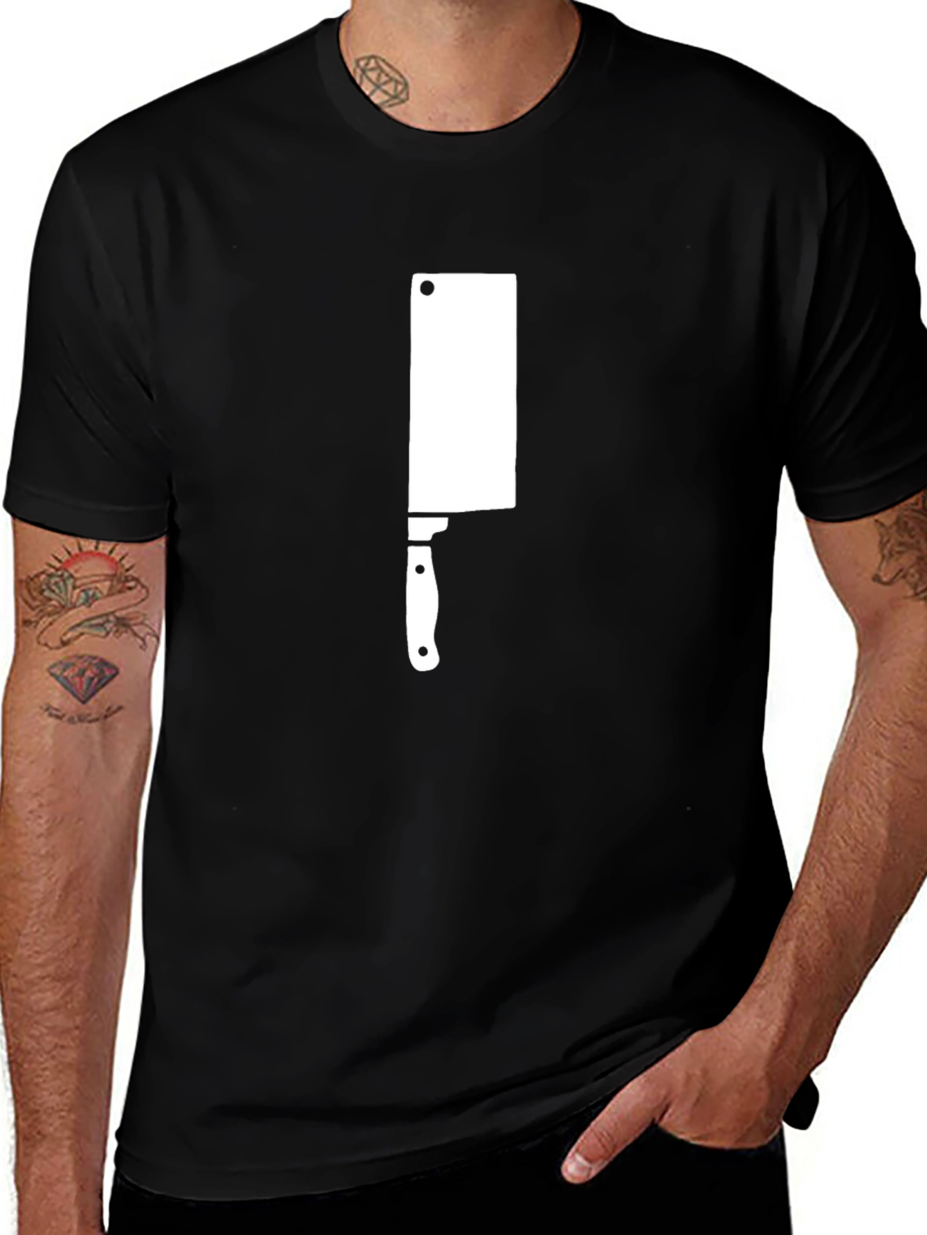 Variant 22 of Black T-Shirt with White Meat Cleaver Graphic Print