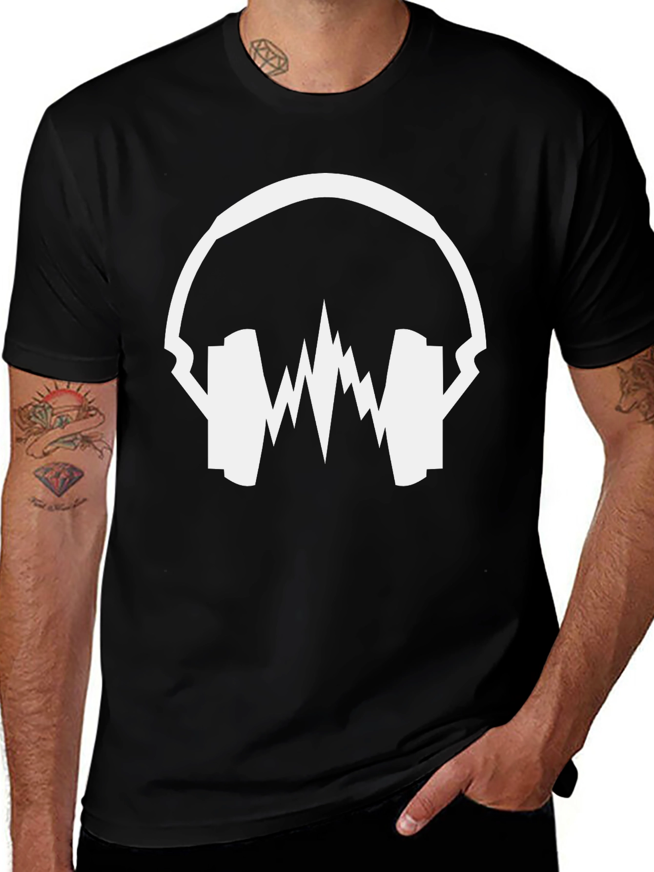 Variant 17 of Soundwave Headphones Graphic Tee - Black Cotton T-Shirt
