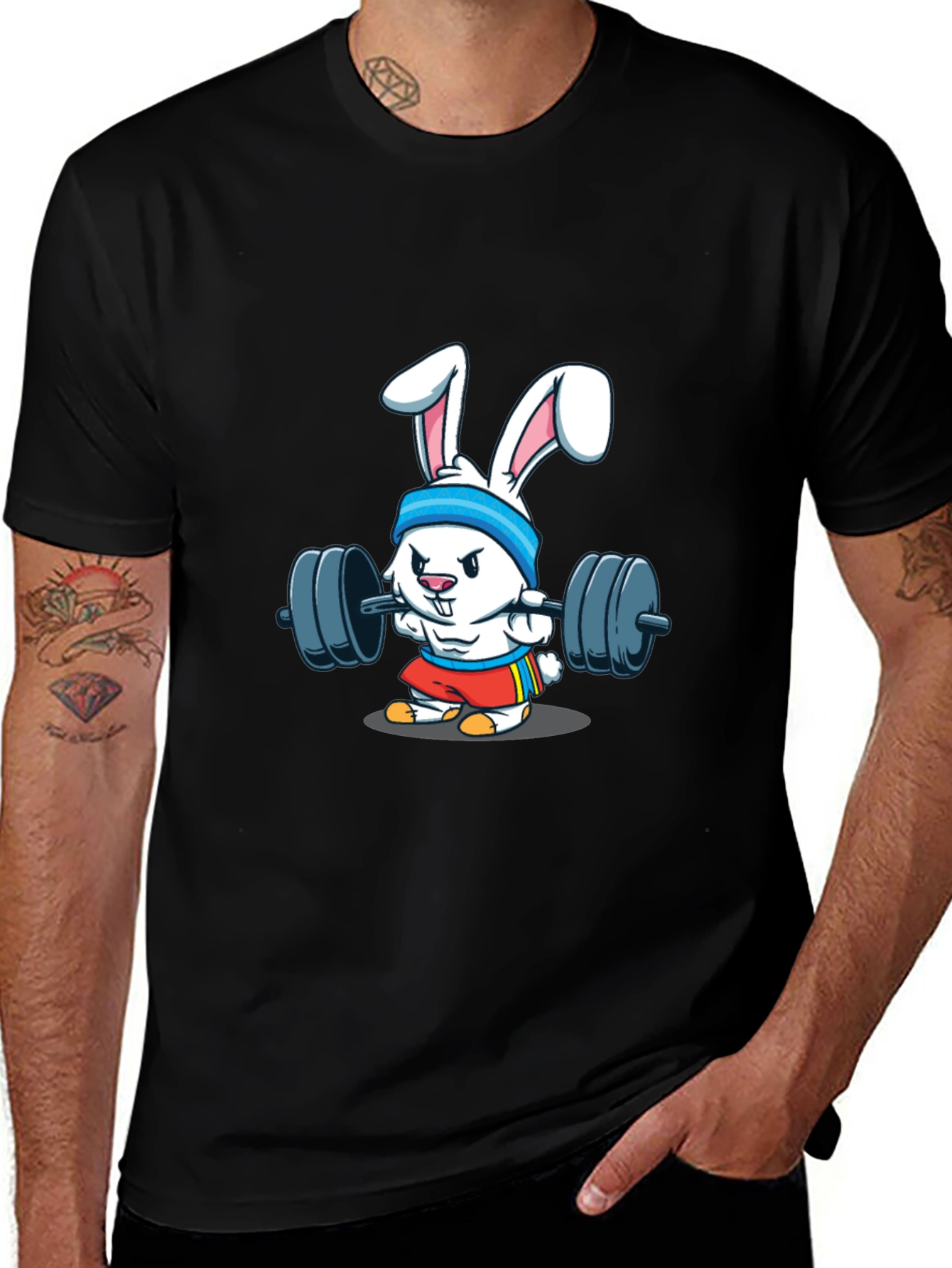 Variant 26 of Funny Bunny Gym T-Shirt - Black Cotton Tee