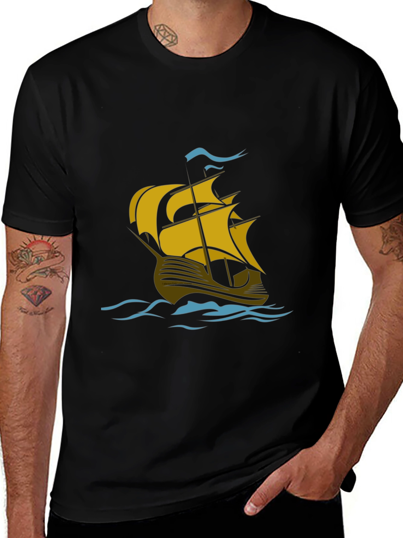 Variant 27 of Nautical Sailboat Graphic T-Shirt - Black
