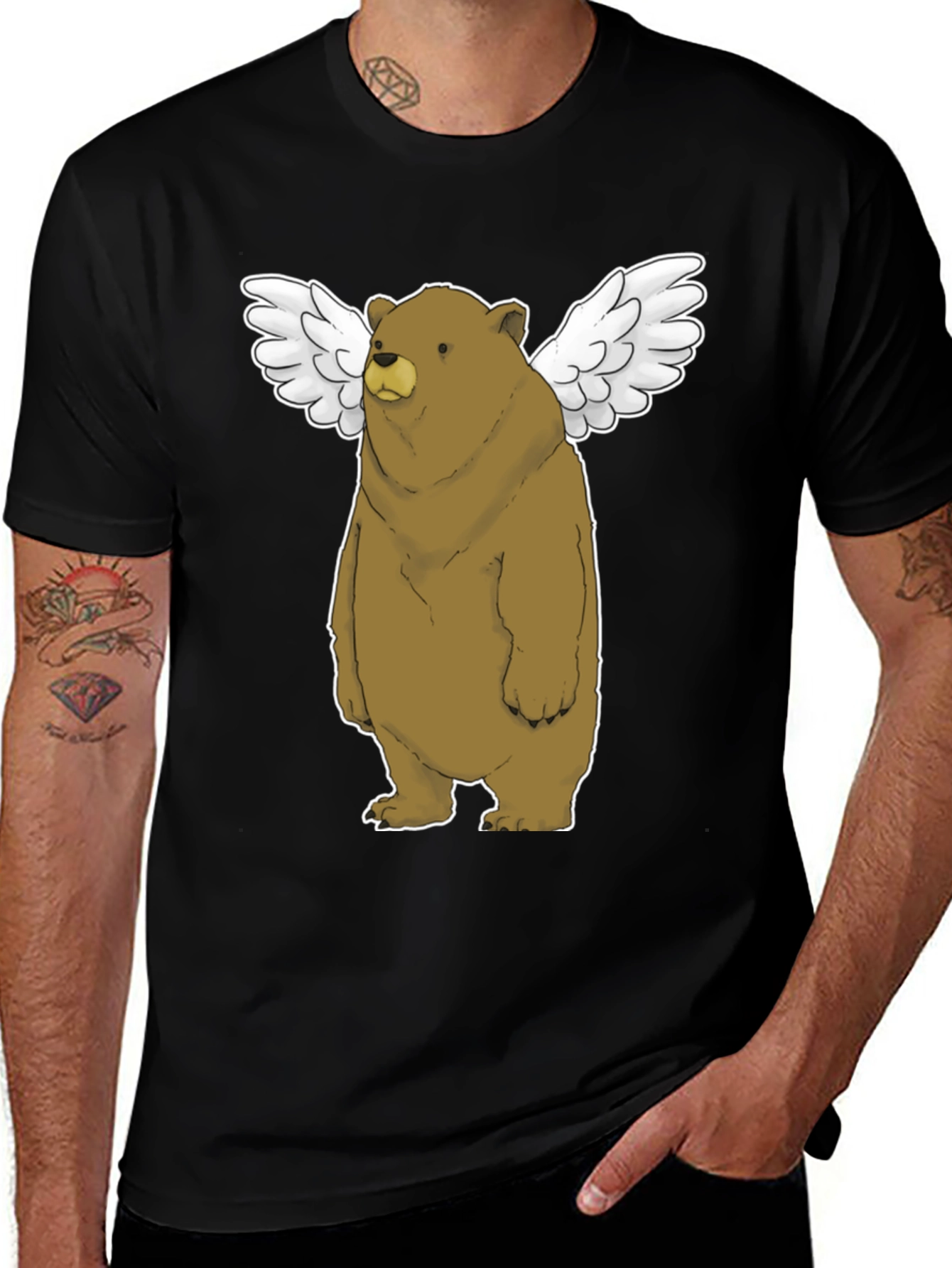Variant 8 of Angel Bear Graphic Tee - Comfy Casual Black T-Shirt