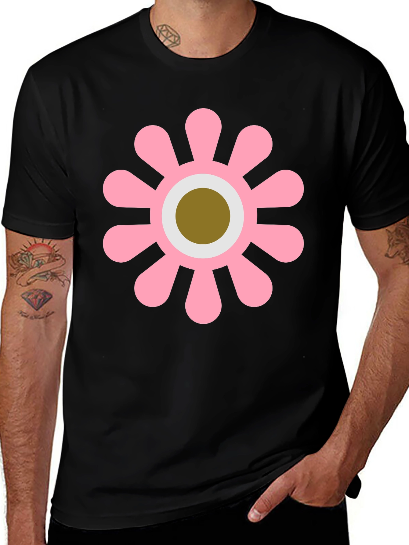 Variant 14 of Retro Flower Graphic Tee - Black Cotton Blend Shirt