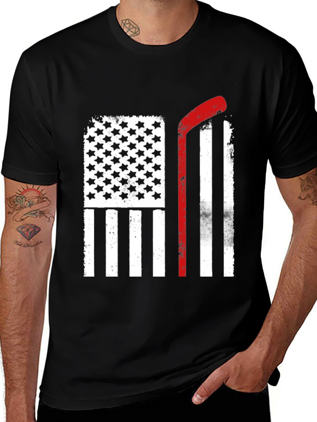 Variant 5 of USA Hockey Stick Flag T-Shirt