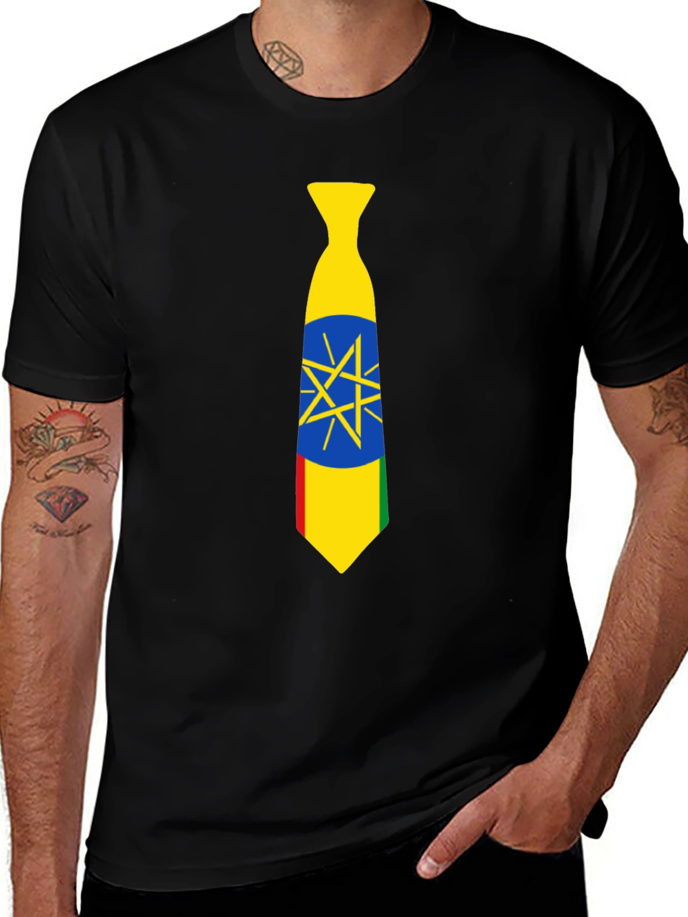 Ethiopian Flag Tie Graphic Tee - Black