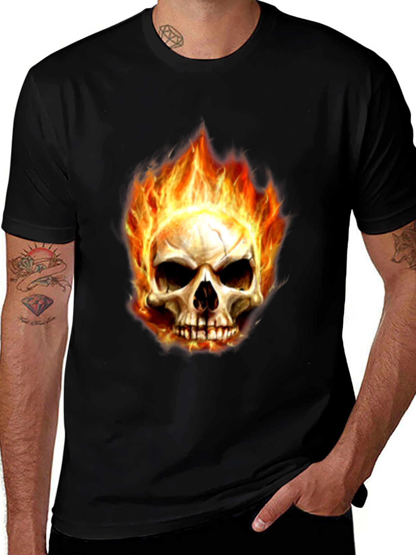 Variant 9 of Men's Black Skull Fire Graphic T-Shirt
