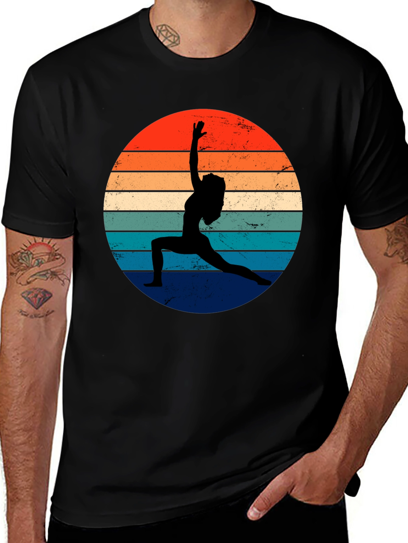 Variant 9 of Retro Yoga Pose T-Shirt - Vintage Sunset Design