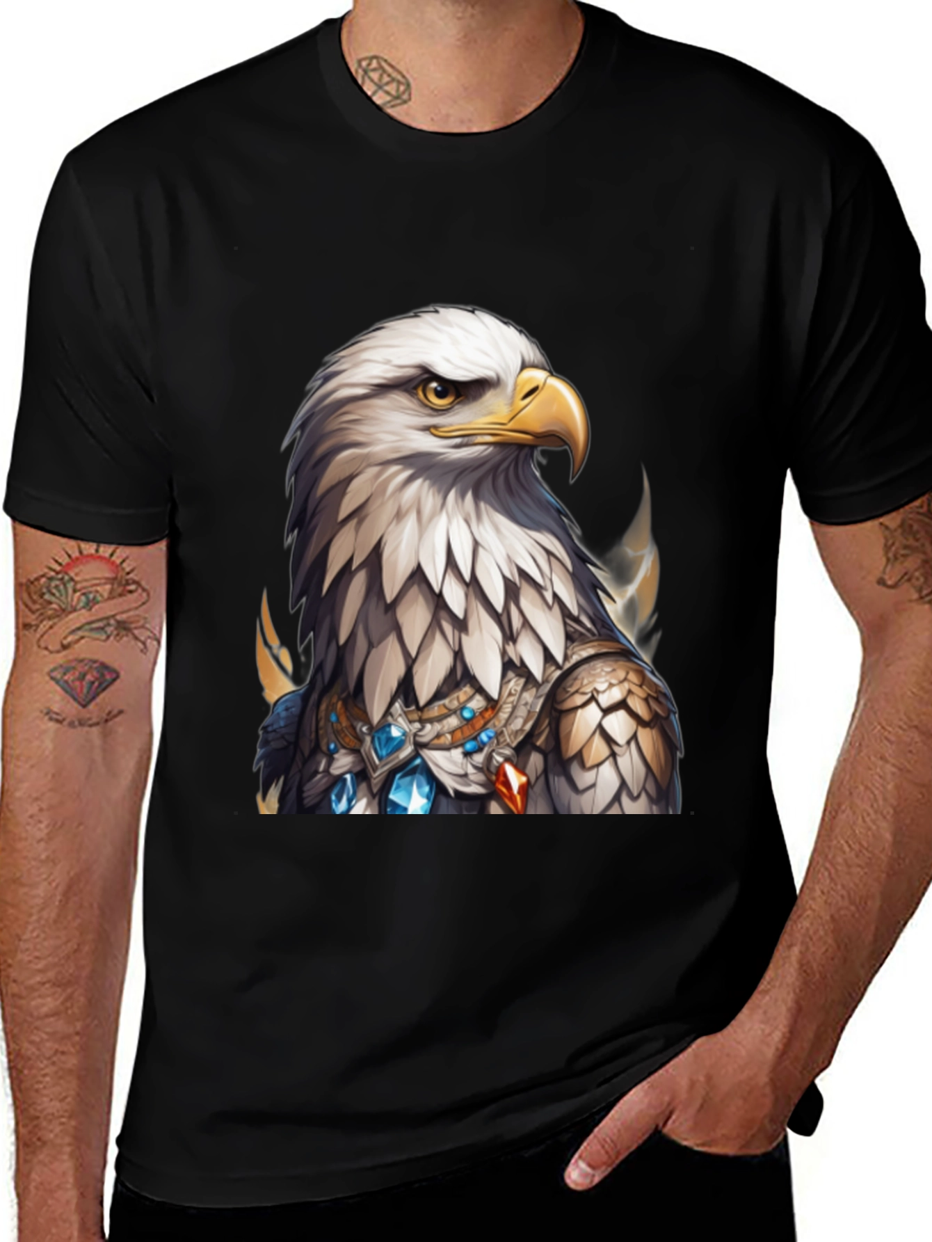 Variant 30 of Eagle Warrior T-Shirt - Black Graphic Tee