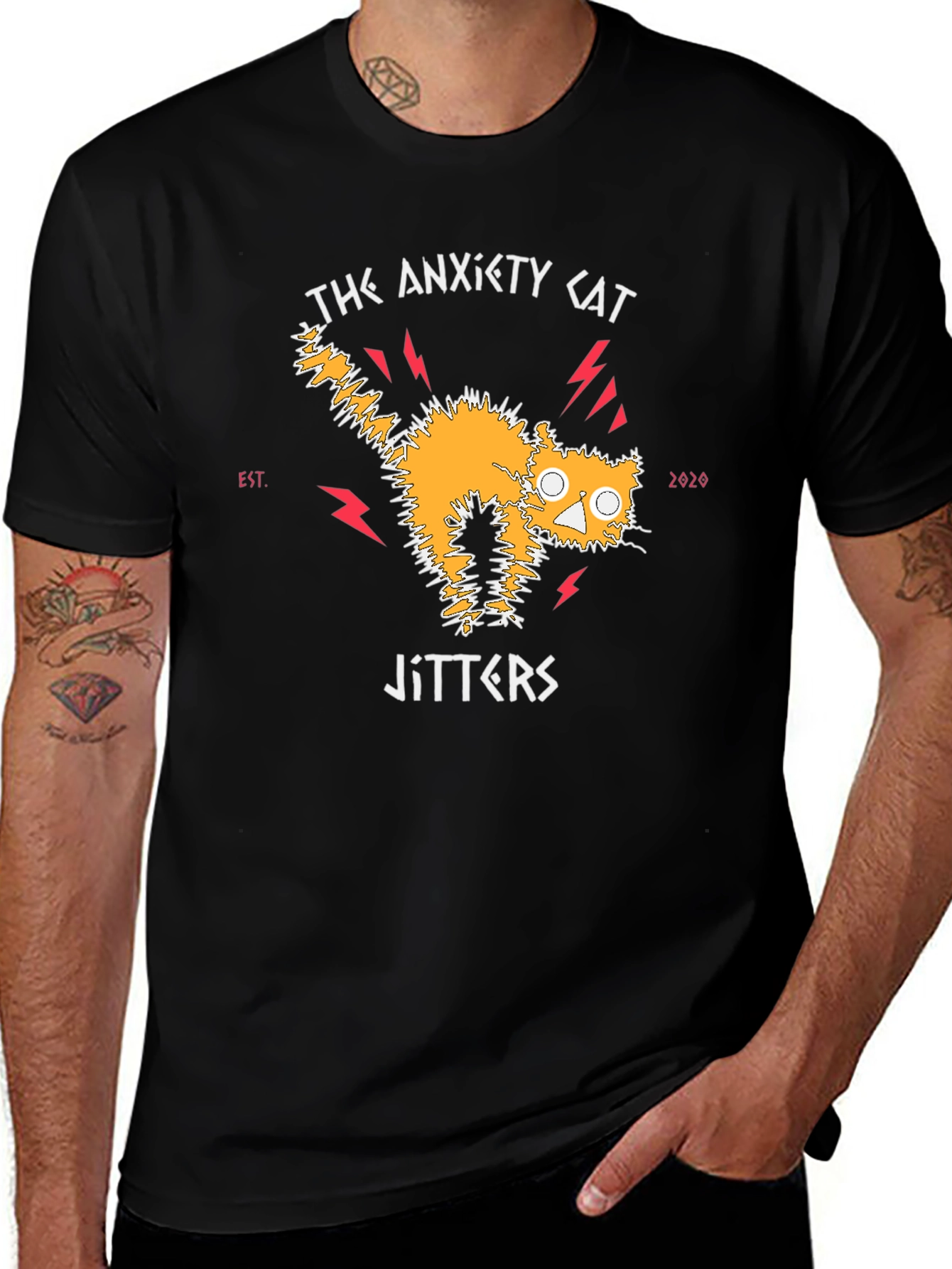 Variant 23 of Anxiety Cat Jitters T-Shirt - Quirky Graphic Tee
