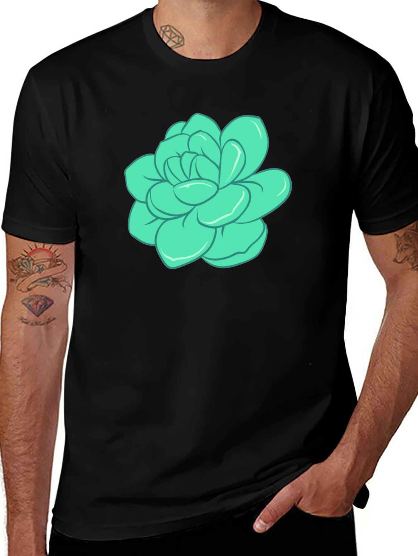 Variant 6 of Turquoise Flower Graphic Print T-Shirt