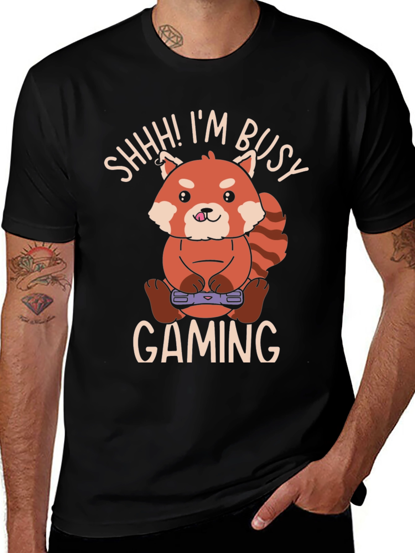 Variant 25 of Gamer Red Panda Graphic Tee - Shhh! I'm Busy Gaming!