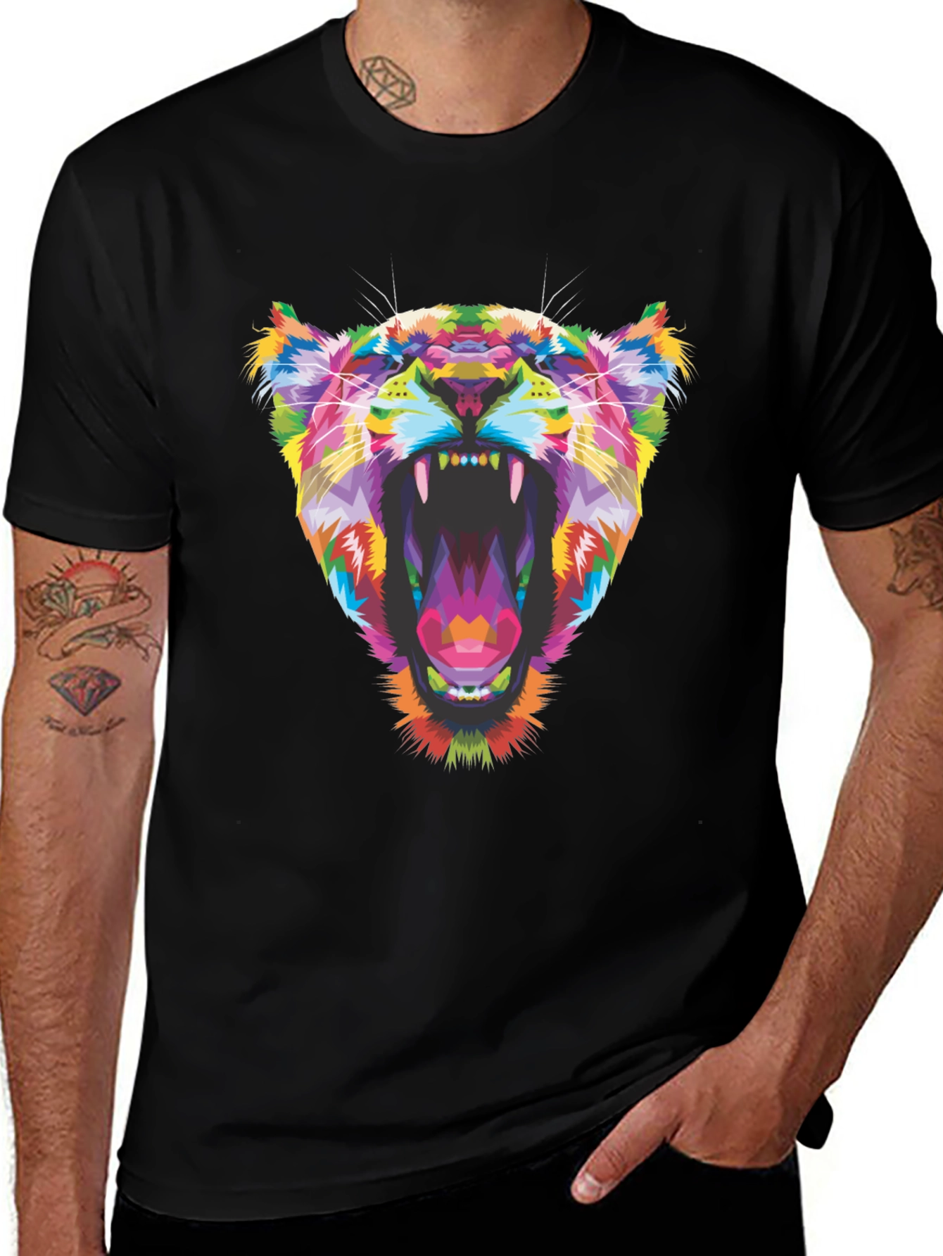 Variant 28 of Colorful Lion Graphic Black T-Shirt