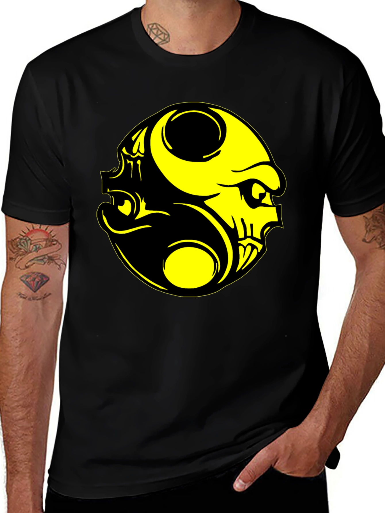 Variant 3 of Yin Yang Skull Graphic Tee - Black